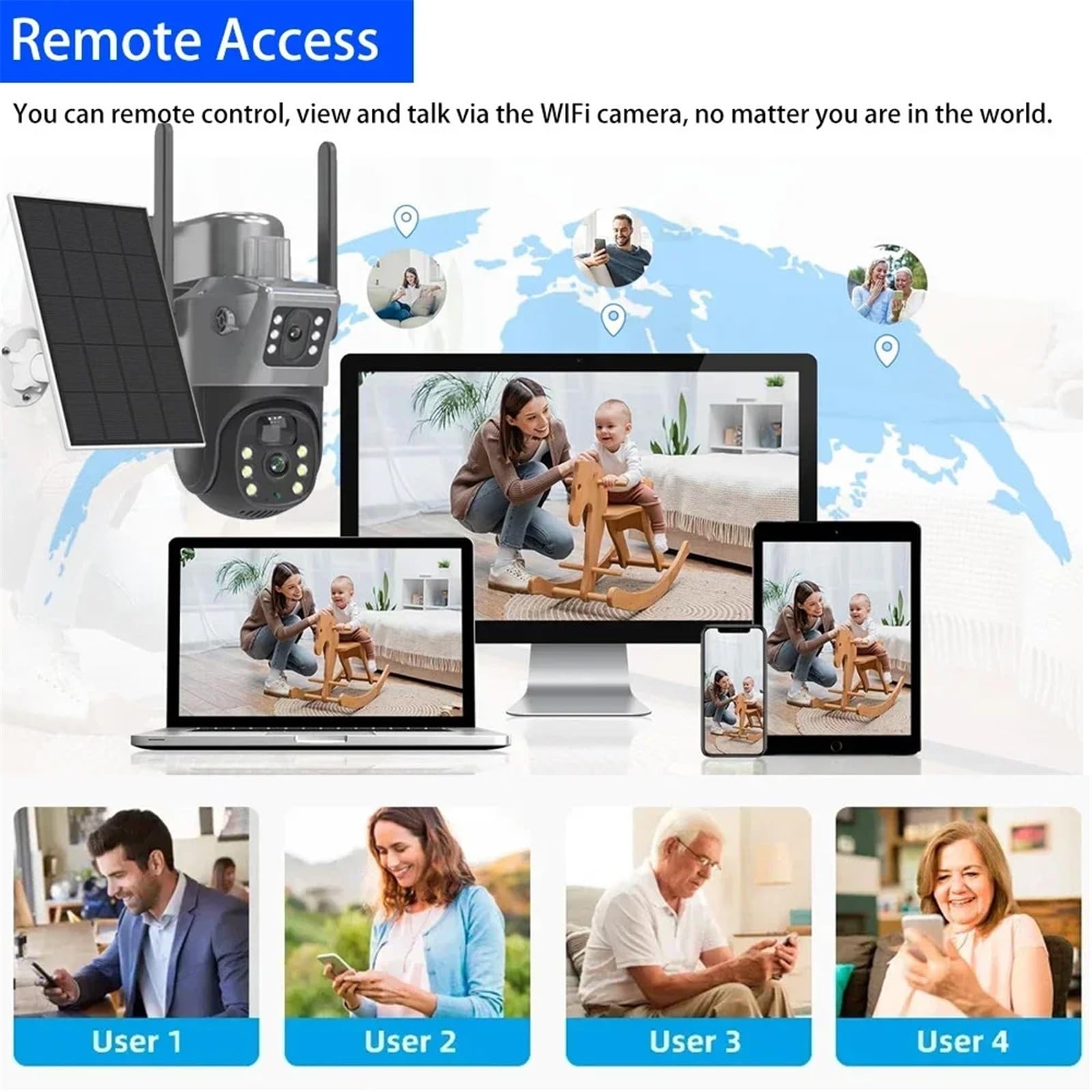 Kamera Monitoringu, Kamera PTZ słoneczna 4K 8MP Dwuzakresowa zewnętrzna bezprzewodowa kamera PTZ Ochrona Detekcja PIR CCTV Dwukierunkowe audio(WIF Solar No Card)