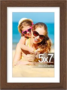 decorUhome 5x7 Picture Frame, Display Pictures 4x6 with Mat or 5x7 without Mat, Wall & Tabletop Display Photo Frame, Brown, 1 Pack