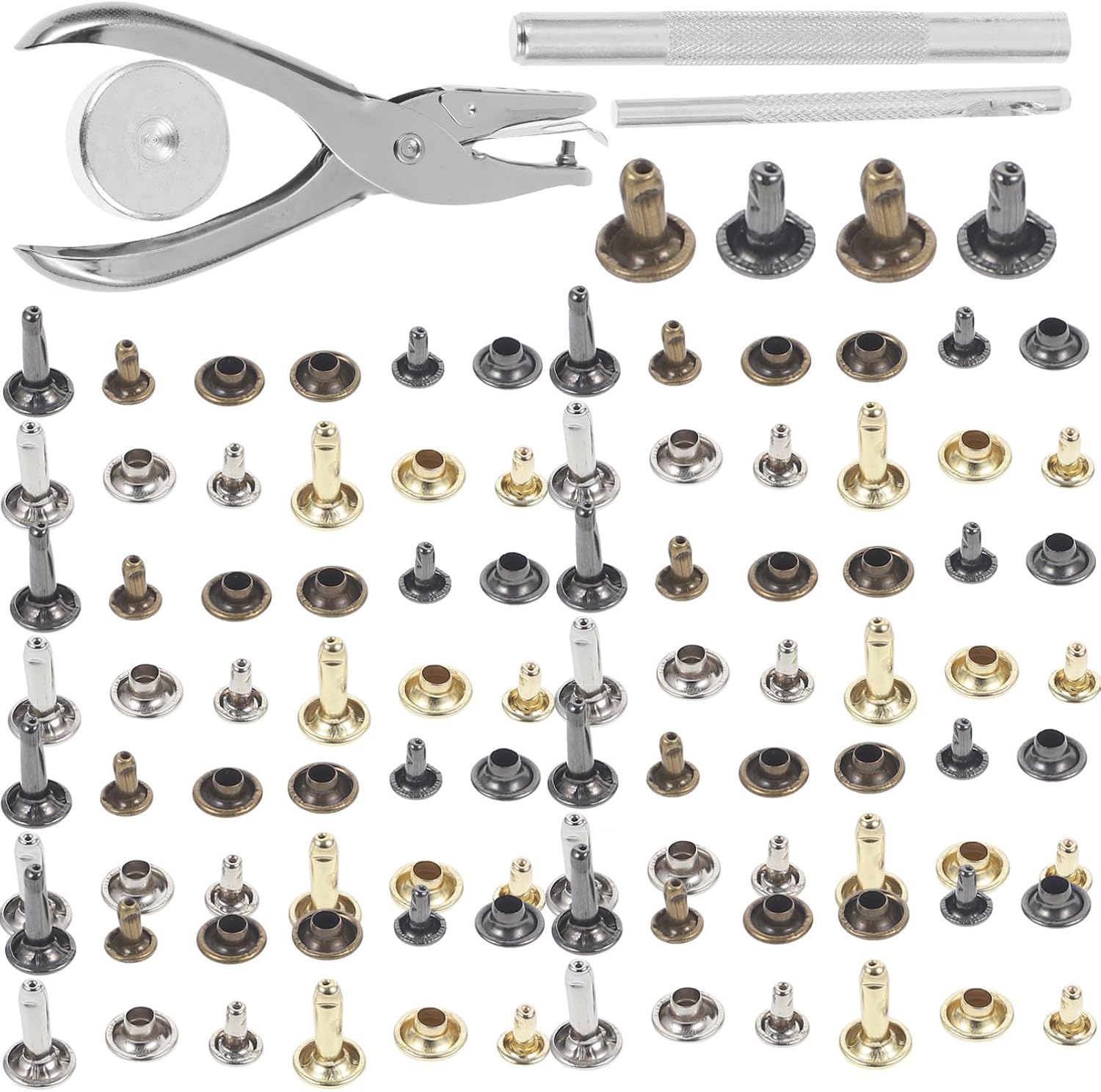 GARVALON 480 Sets Leathercraft Rivets and Bag Studs with Fixing Tool, Metal Round Rivets Kit for DIY Leather Bags, Shoes, Clothing, and Crafting Projects