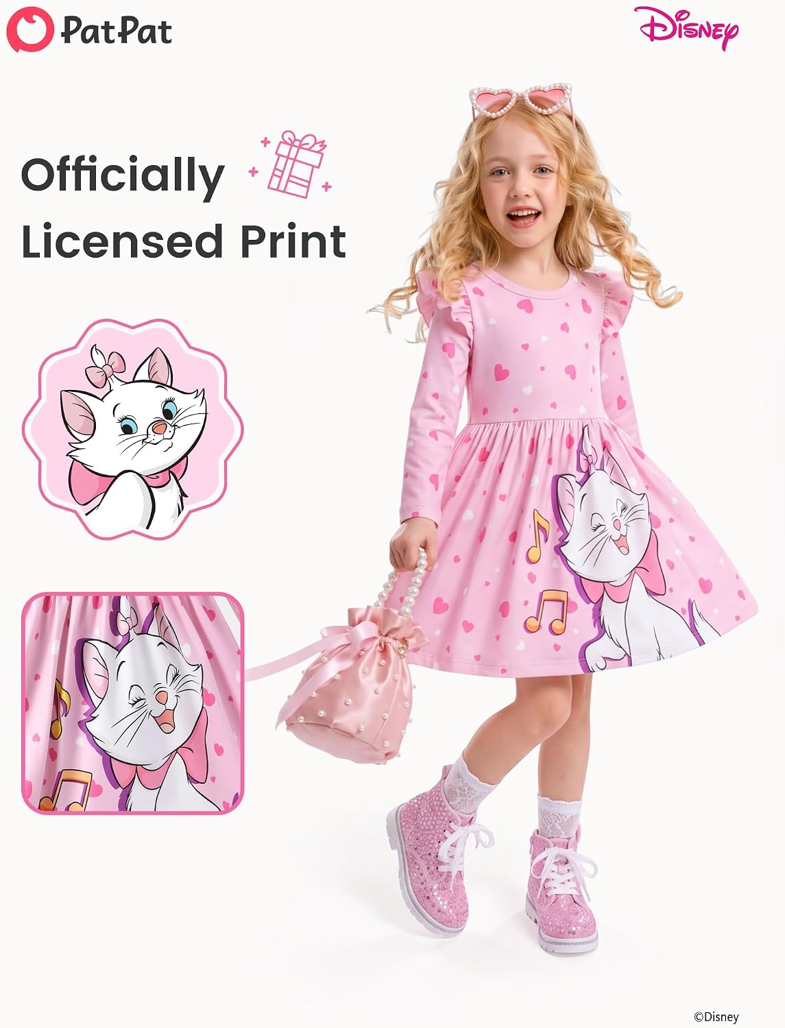  Girls Dress Ruffled Long Sleeve Fall Winter Clothes Baby to Toddler | Official Licensed Dresses: Minnie, Frozen, Princess, Stitch, Gwen, Tinker Bell, Marie for Casual, Halloween & Christmas thumbnail