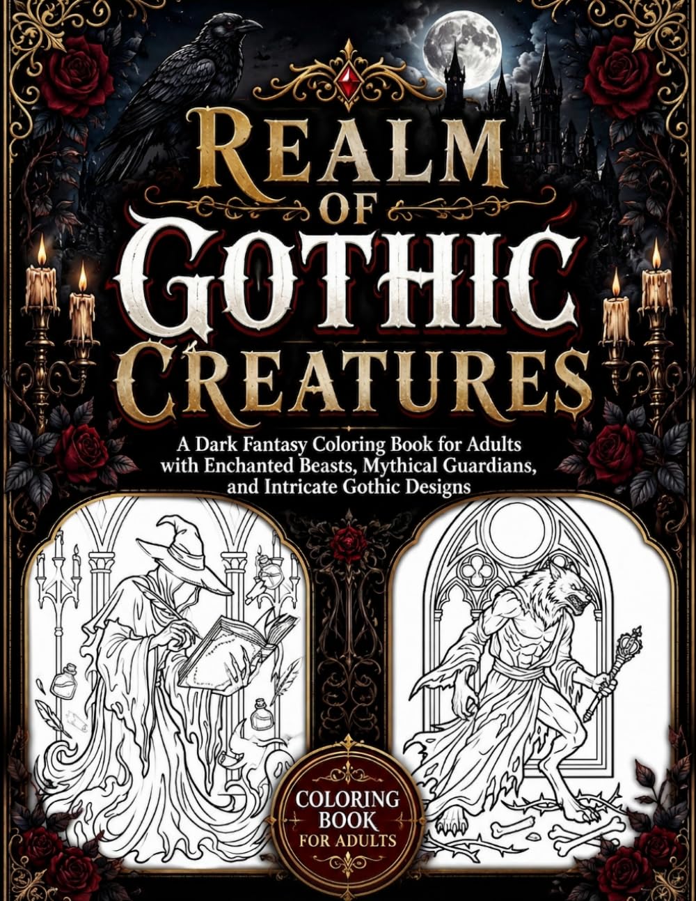 Realm of Gothic Creatures: A Dark Fantasy Coloring Book for Adults with Enchanted Beasts, Mythical Guardians, and Intricate Gothic Designs