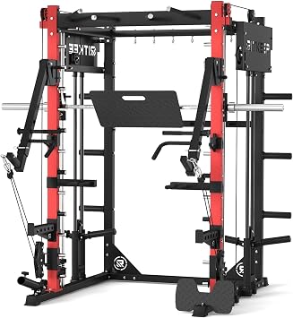 RitKeep PMAX-4750 Smith Machine with Jammer Arms and Leg Press Board, Adjustable 11 and 21 Pulley Ratios, 1800 LB Capacity,Multi-Function Commercial and Home Gym Equipment for Strength Training