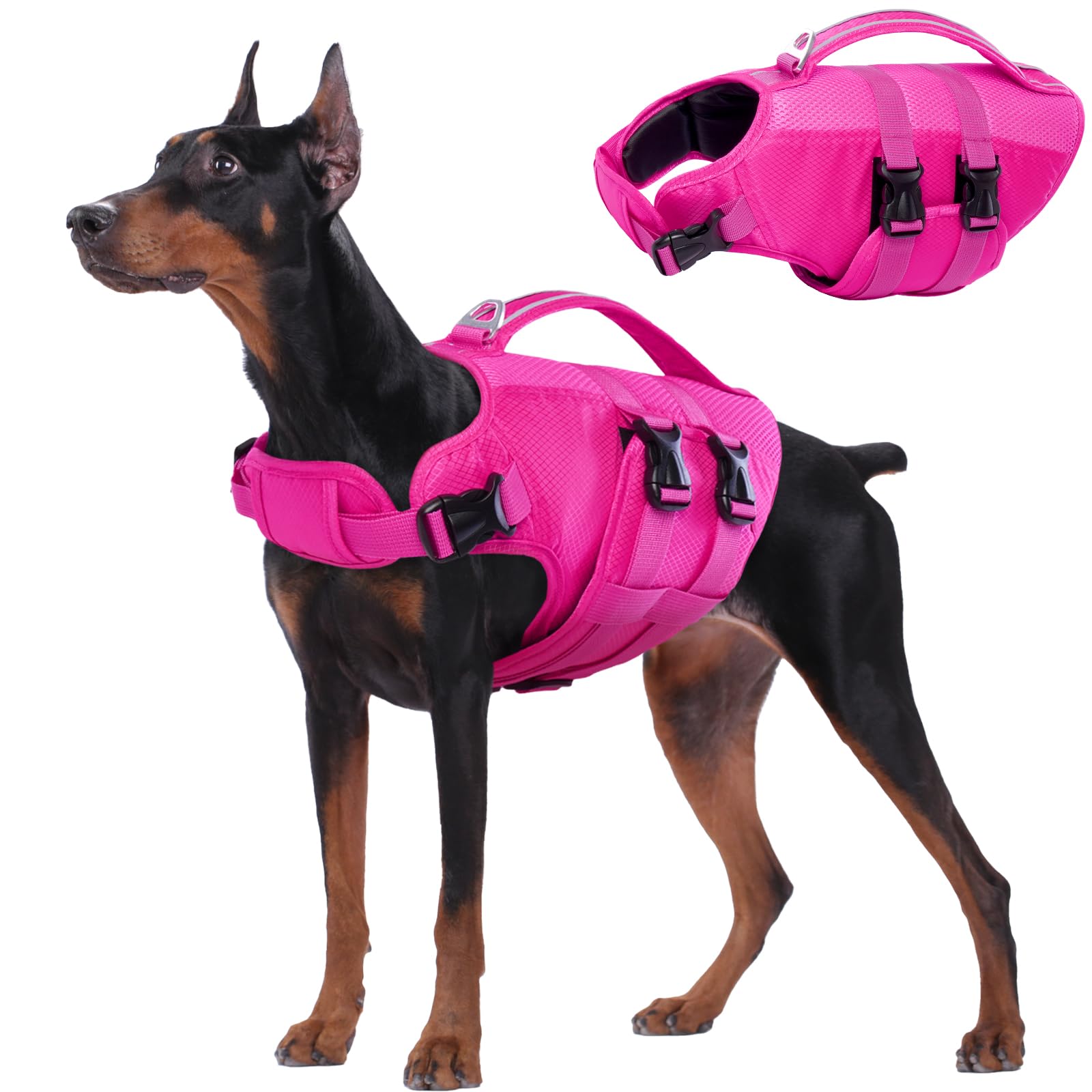 Kuoser Chaleco salvavidas para perros, chaleco salvavidas ajustable para perros pequeños, chaleco salvavidas para perros grandes, chaleco salvavidas para perros, azul, XS