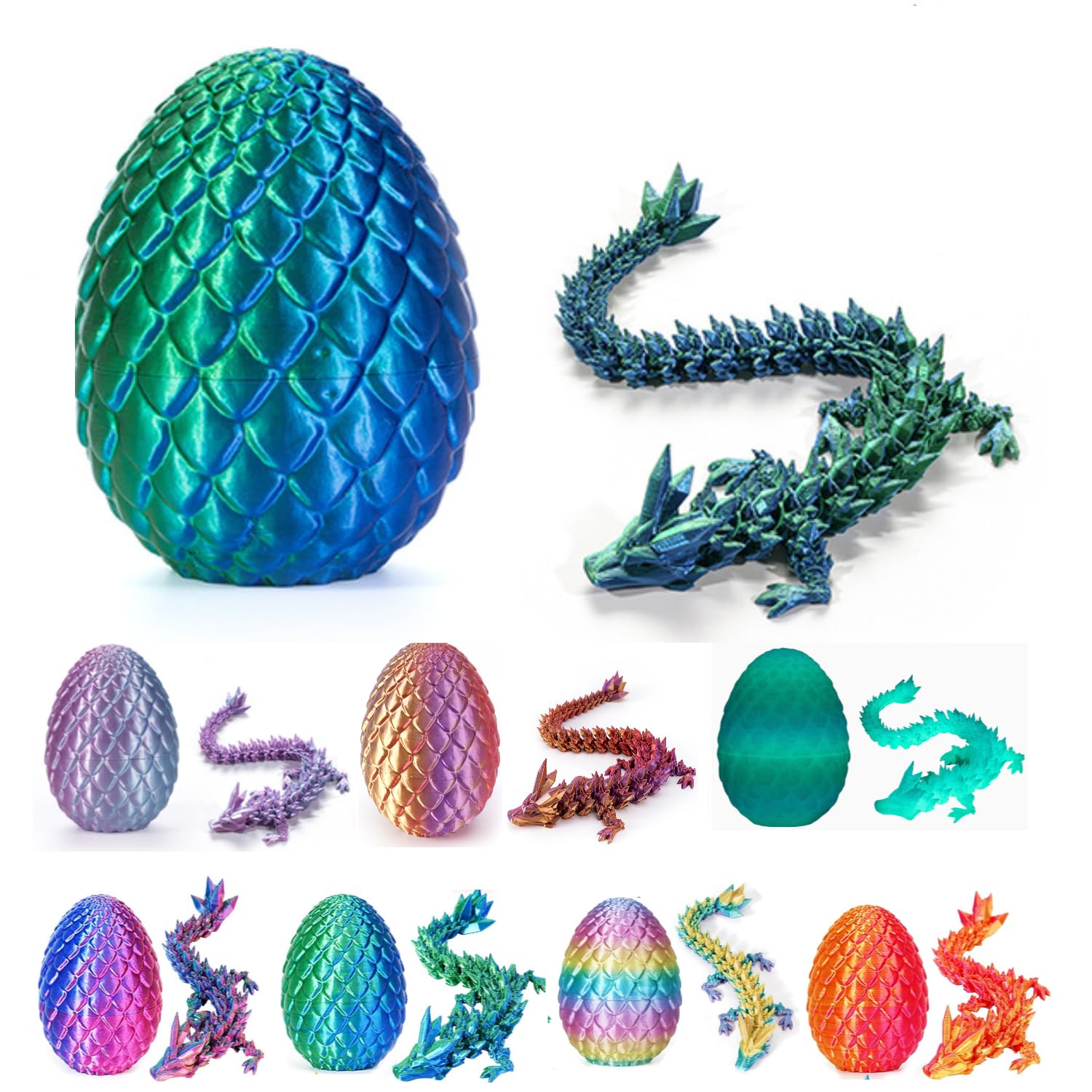 3D Dragon Egg, Articulated Crystal Dragon Egg, Flexible Joints Fidget Toy, Home Office Decor Executive Desk Toys for Kids Adults. (big-green)