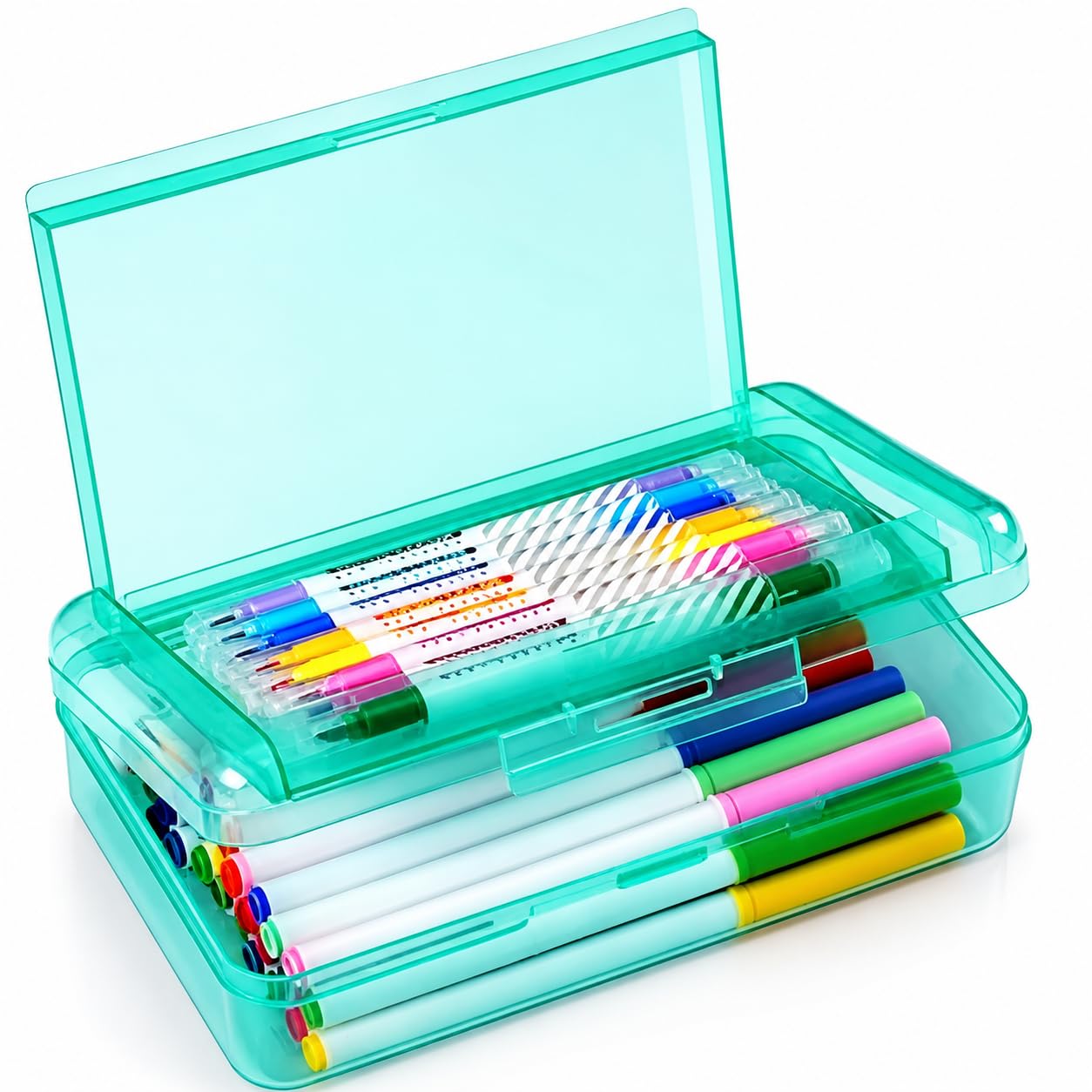 Sooez 1 caja para lápices, doble capa, verde menta