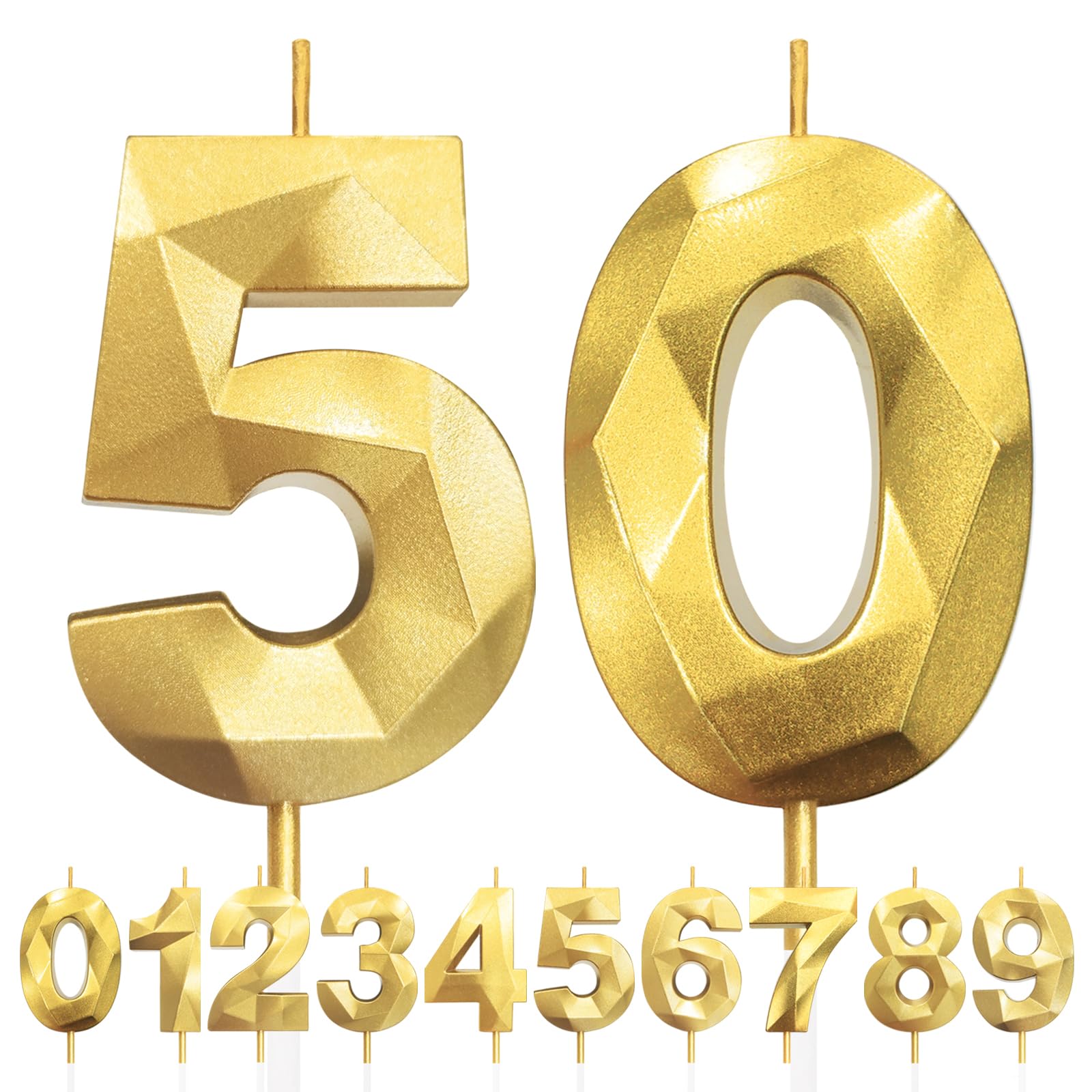 Lfwzry Gold 50Th Birthday Candles, Number 50 Candle, Birthday Candles For Cake, Diamond 3D Happy Birthday Cake Candle Decorations For Birthday Party Wedding Anniversary Celebration Supplies