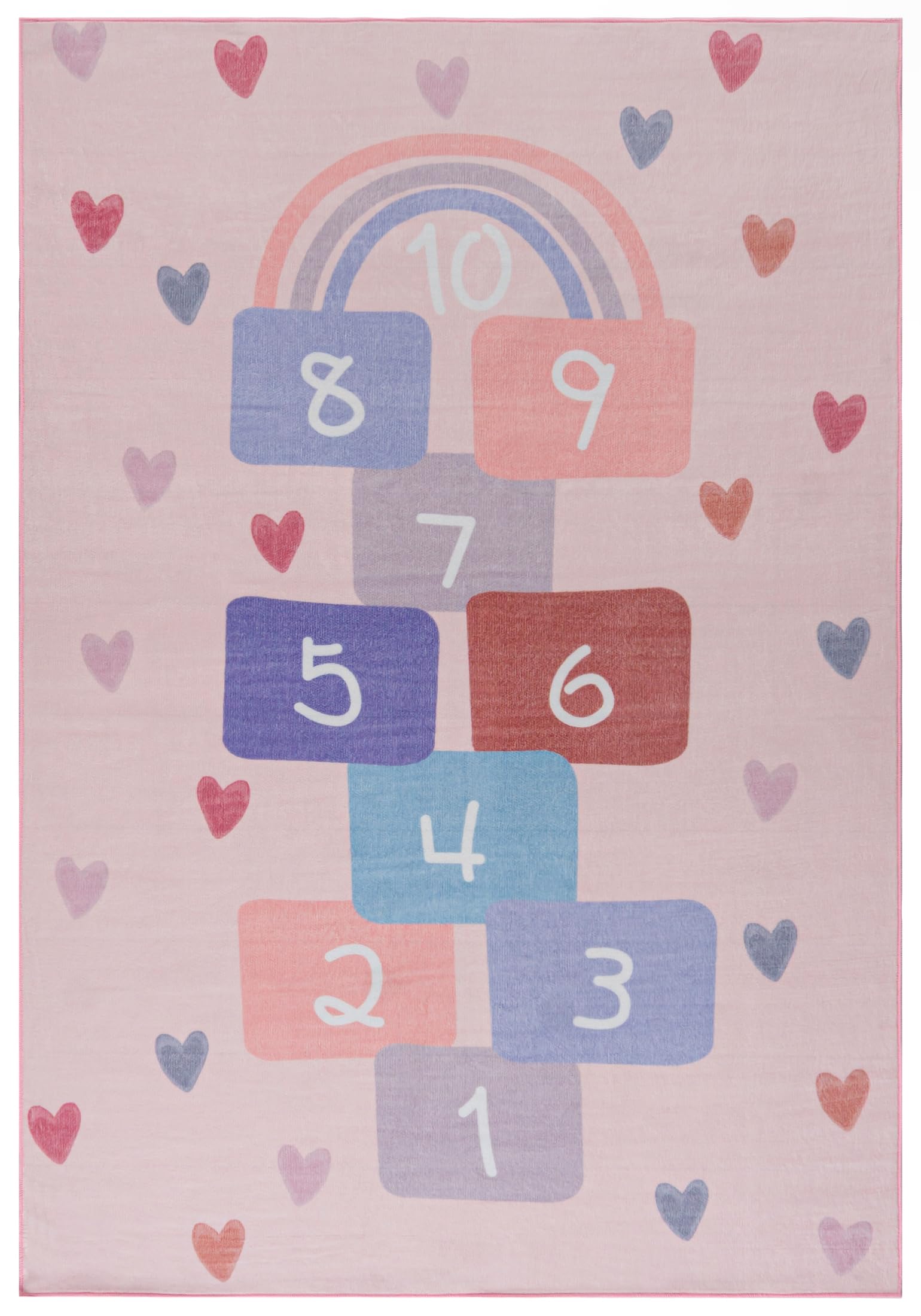 Mazovia Alfombra Rosa Infantil Rayuela - Sala Infantil - Pilas Cortas Rectángulo Certificado Oeko-Tex® Colorido - 140 x 200 cm