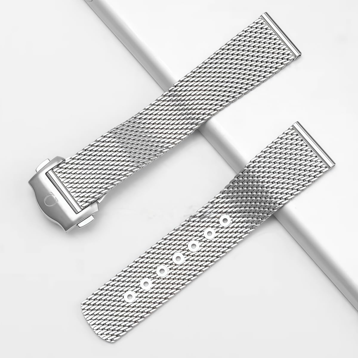 Cinturino Orologio Acciaio Inox Bracciale Metallico 20mm Mesh Intrecciato Ricambio Estremità Diritta Spazzolato Fibbia Lucida for Omega Seamaster 300