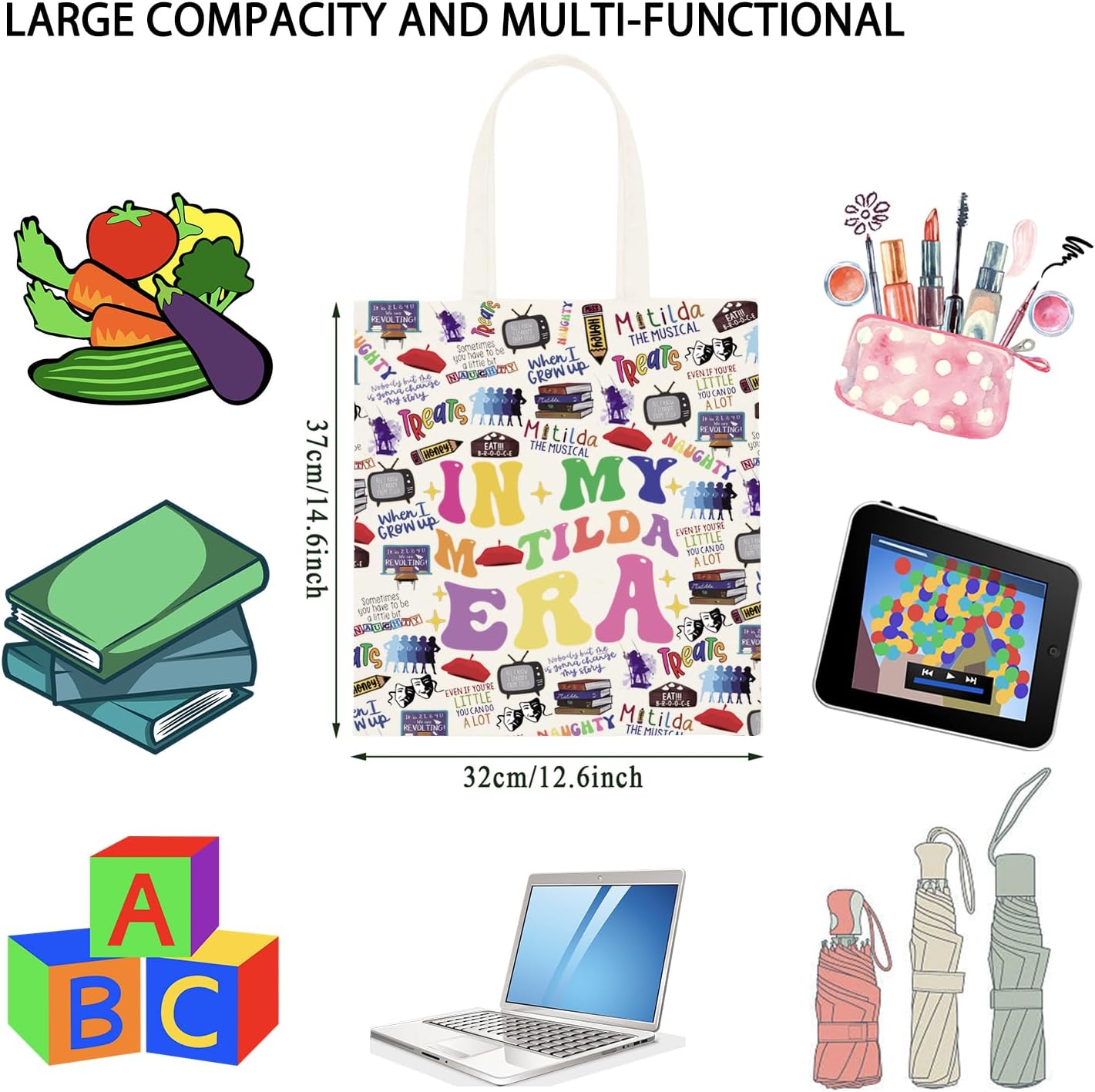 TSOTMO Television Gift Comedy Tragedy Mask Theatre Drama Actress In My Era Makeup Bag Musical Lover Gift (Mat Era tote) - Image 2