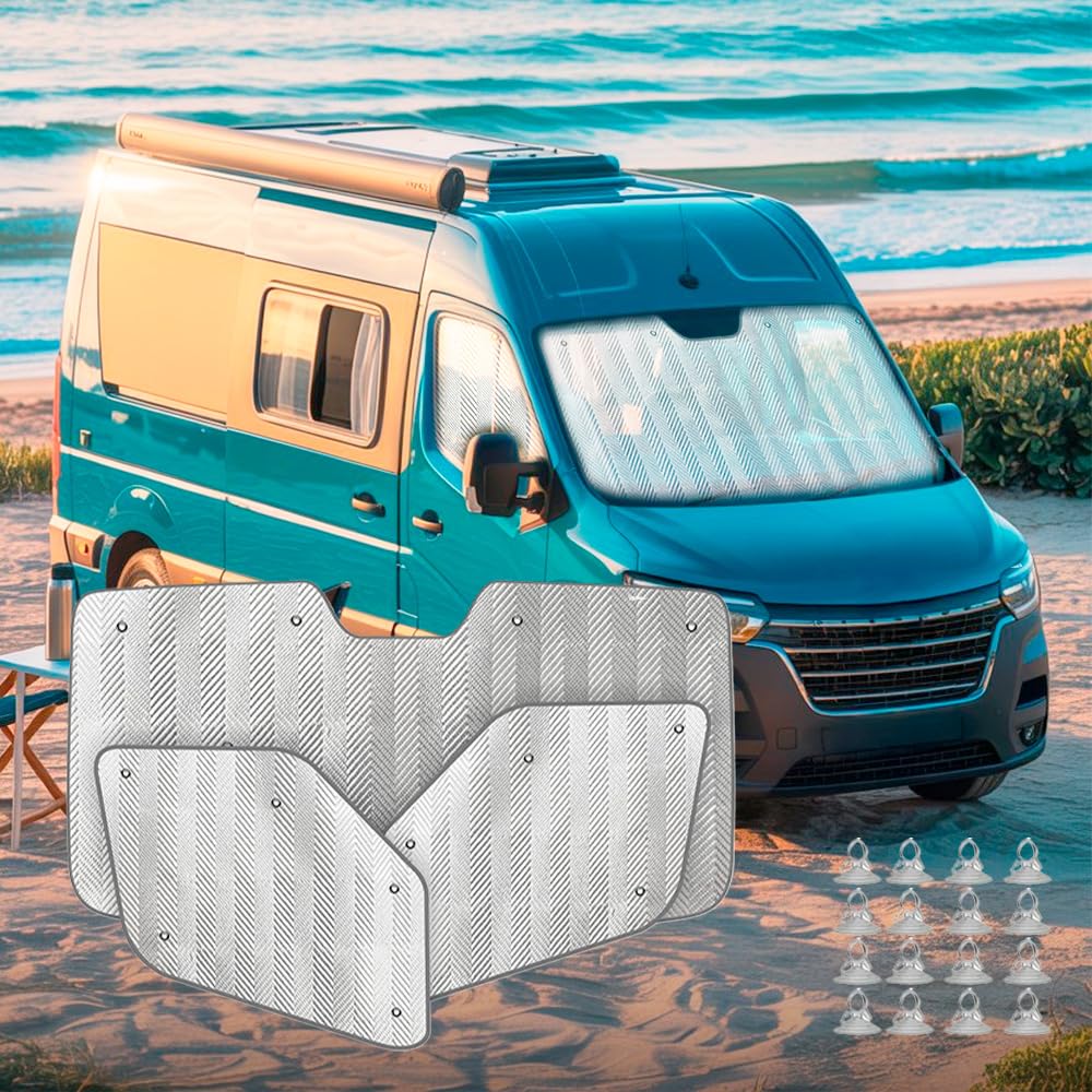 MJS MASTER - Set di 3 coperture termiche interne per parabrezza, resistenti ai raggi UV, set di tende termiche interne con retro grigio, copertura pieghevole argentata (III 2019-2023 anni)