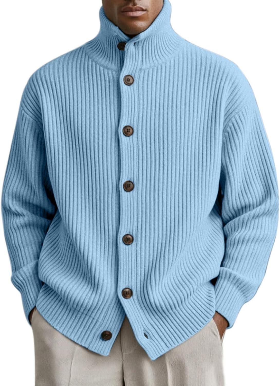 Mens Casual Jackets American Sweatshirt Long Sleeve Button Turtleneck Pullover Knit Top Sports Coat Comfiest Airport Outfits