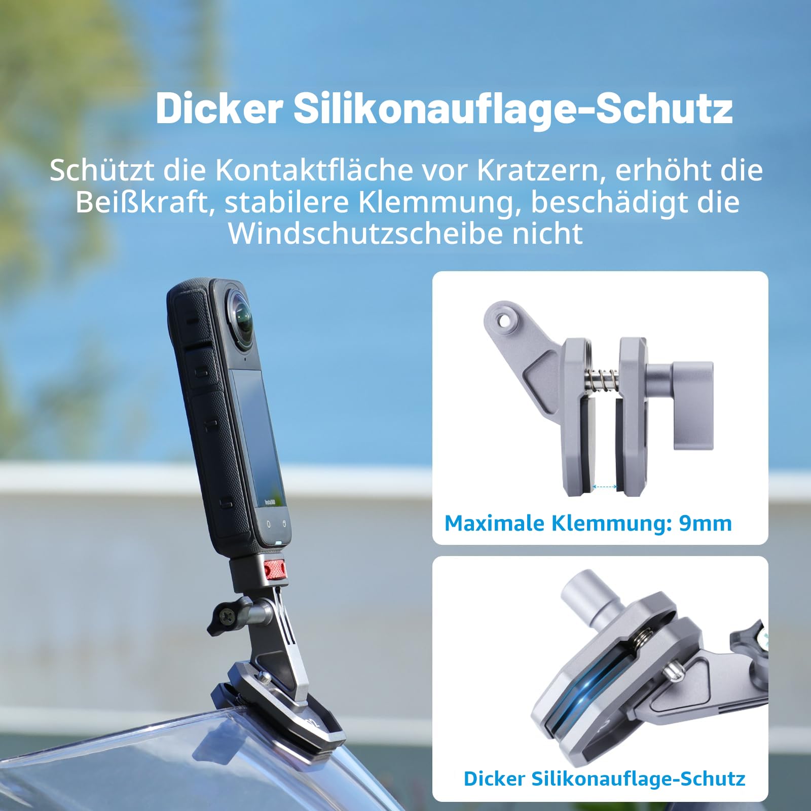 SEASKY M02 Halterung für Windschutzscheibe aus Aluminium für Motorrad, Zubehör für GoPro Hero 13 12 11 10 9 8 7 für DJI Action 5 4 3 2 für Insta360 X5 X4 X3 X2 X RS Sportkamera