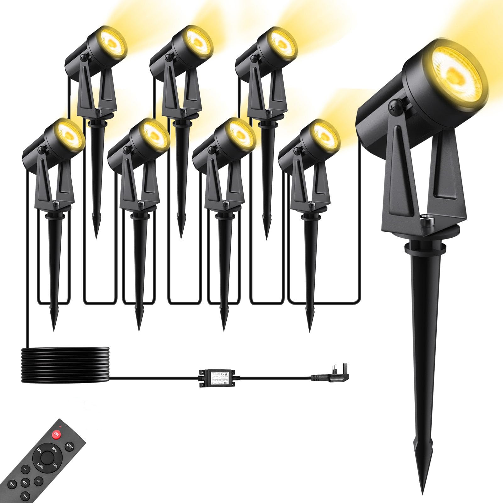 8 Pack 29M Garden Lights Mains Powered with Remote Control 27V Low Voltage IP65