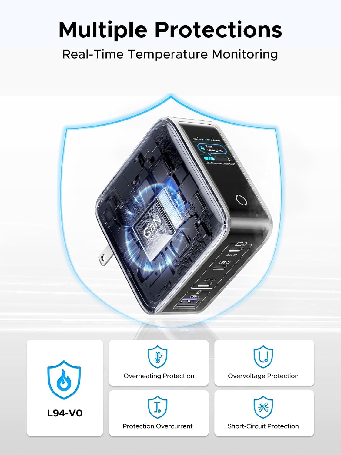 UGREEN Nexode Pro 100W Charger with 4-Port & Smart Display, GaN USB C Fast Wall Charger Block, Type-C Charging Compatible with MacBook Pro/Air, iPhone 17/16 Series, Galaxy, iPad Pro, Steam Deck