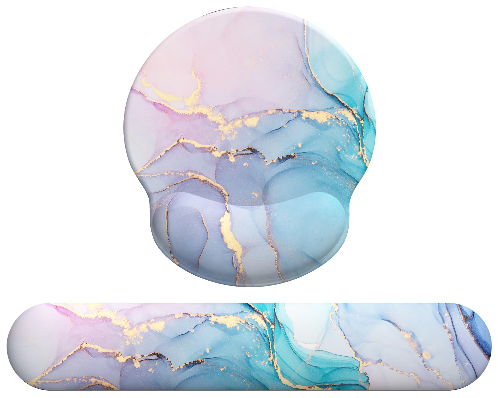 Giecy Mouse Pad Wrist Support, Ergonomic Memory Foam Keyboard Wrist Pad & Gel Mouse Wrist Rest Set for Computer Keyboard for Easy Typing & Pain Relief for Office Home (Pink Blue Marble Set) - Pink Blue Marble Set