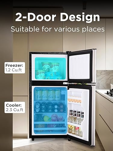 Miniatura 2 de Refrigerador compacto con congelador, mini refrigerador de encimera de 3.5 pies cúbicos con termostato mecánico ajustable, refrigerador compacto