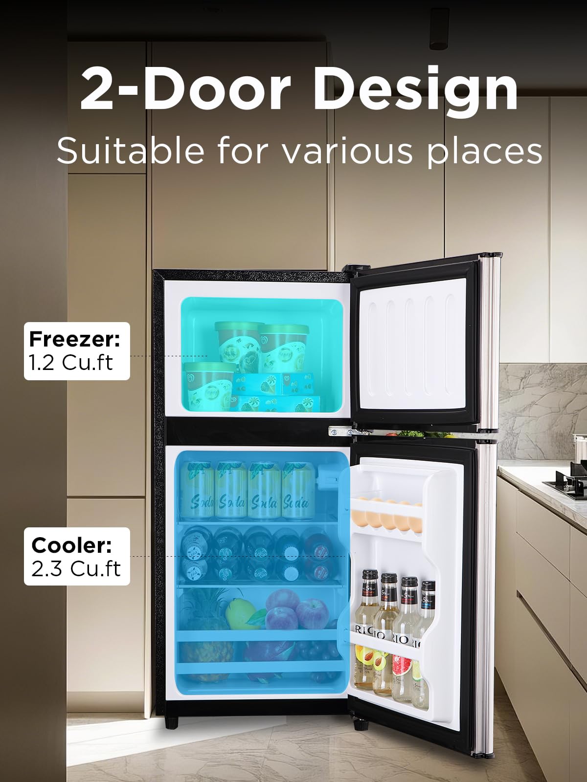 F.W.WOOLWORTHS 3.5 Cu.Ft Fridge with Freezer, Refrigerator with 2 Doors for Office, Kitchen, Dorm and Bedroom, Fridge with 7 Level Temp Adjustable Thermostat, Silver on Fridge.com