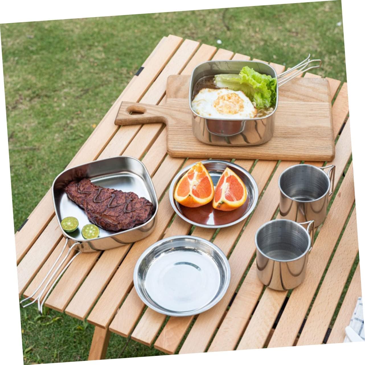 1set Stainless Steel Camping Cookware Portable Folding Cookware for Outdoor Cooking Lightweight and Camping Cooking Equipment for Hiking and Backpacking