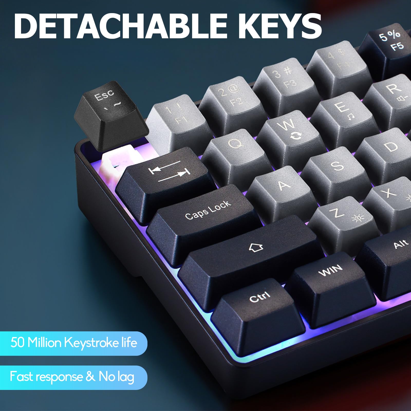 Tastiera da gioco portatile con cavo, 60% meccanica, retroilluminata a LED RGB, compatta, 68 tasti, mini tastiera da ufficio con cavo, per Windows, laptop, PC, Mac, gamer, dattilografi, viaggi di