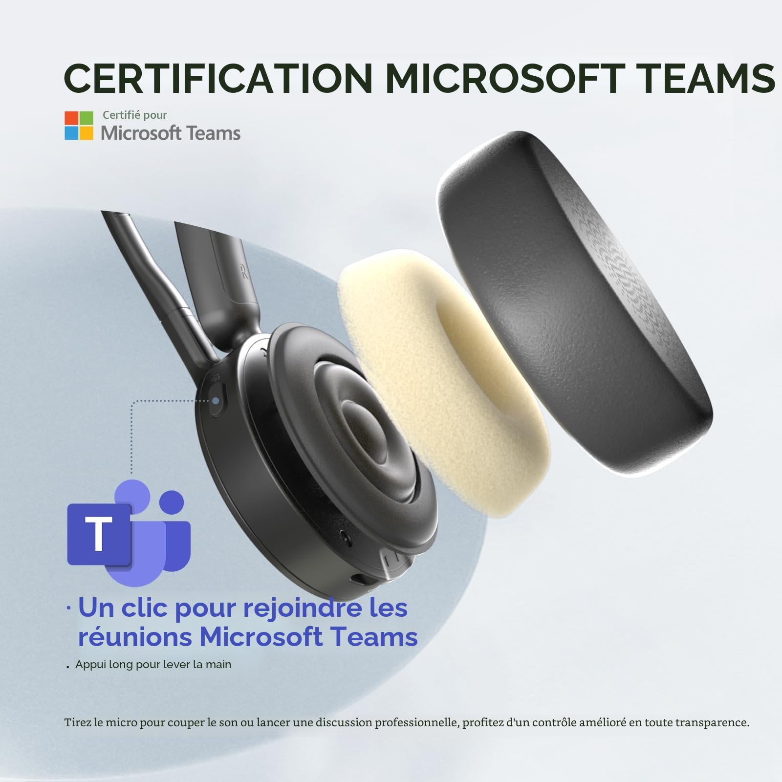 Yealink Casque Bluetooth sans Fil BH70 avec Microphone pour Le Travail, jusqu'à 35 Heures d'autonomie en Conversation, Suppression du Bruit à 3 Microphones, 147g Casque certifié Microsoft Teams