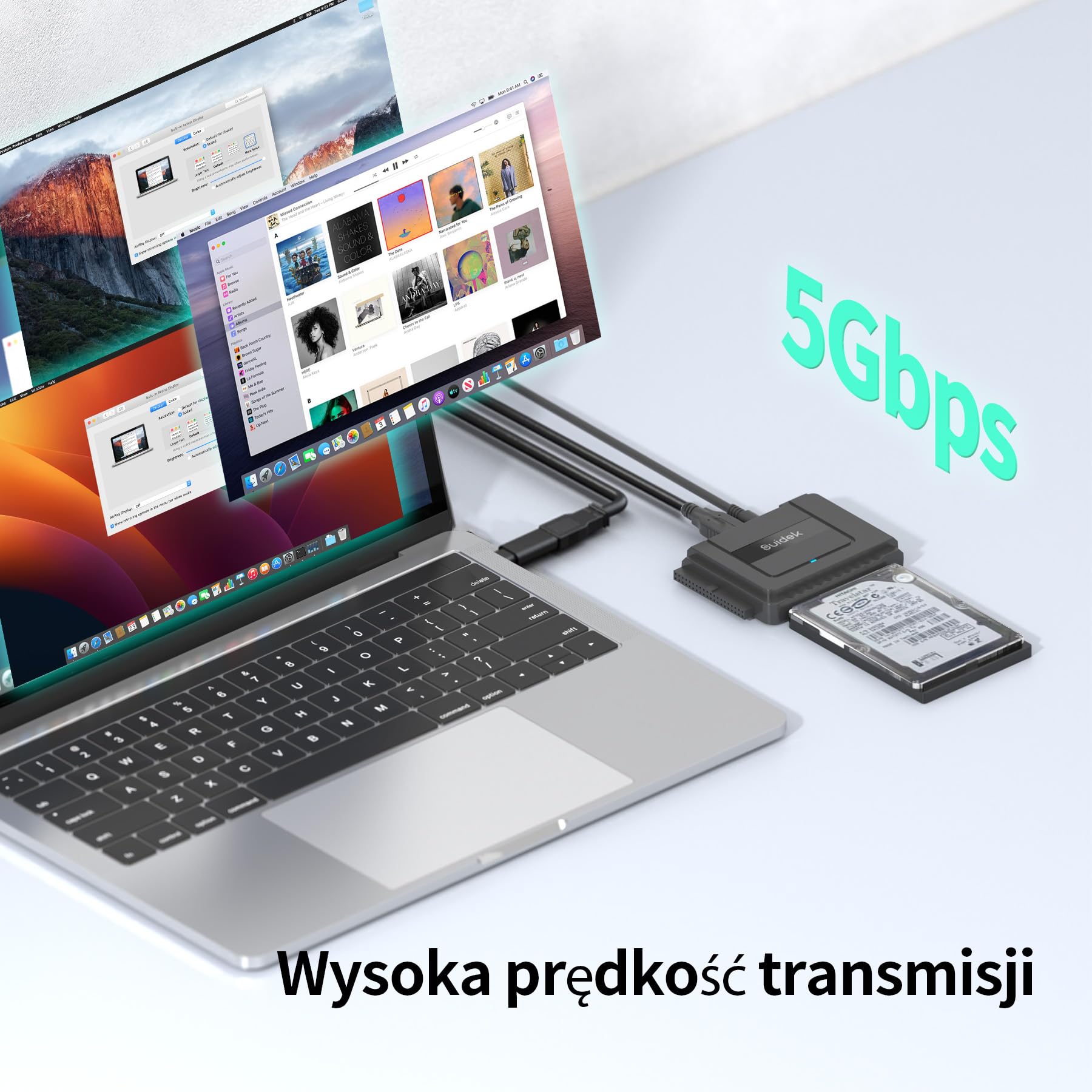 SUIDEK Konwerter USB 3.0 na SATA – zewnętrzny czytnik dysków twardych SATA na IDE dla dysków twardych HDD/SSD 2,5„/3,5”, adapter IDE na USB C kompatybilny z napędem optycznym