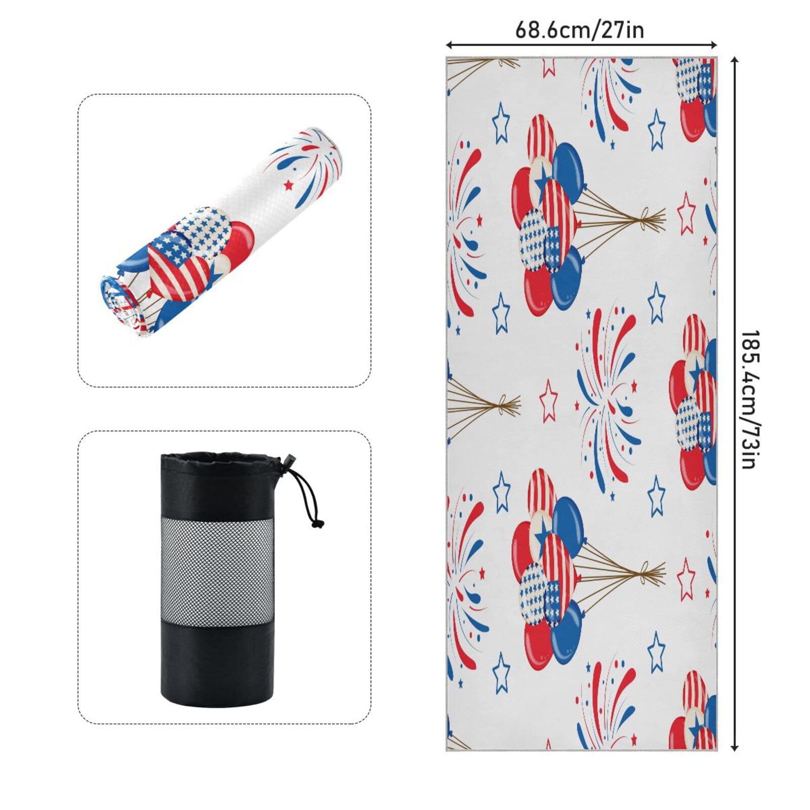 pnyoin New Year Fireworks Balloons Yoga Towel,Hot Yoga Mat Towel with Grip Dots Sweat Absorbent Non-Slip for Hot Yoga, 24