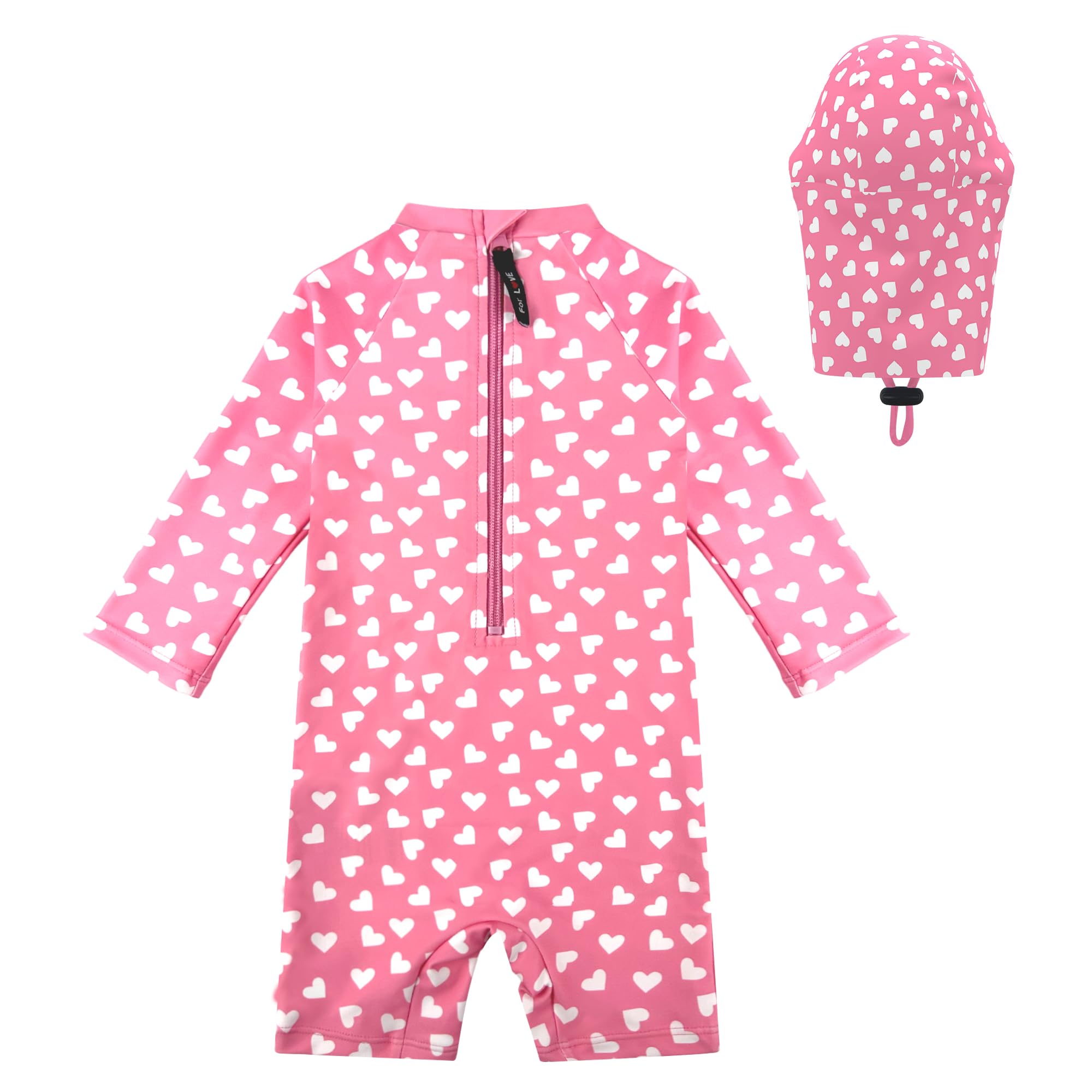 weVSwe Toddler Girl Swimsuit UPF 50+ Uv Protection Long Sleeve Baby Girl Rashguard Swimsuit Infant Sun Hat Pink Heart 18-24 Months