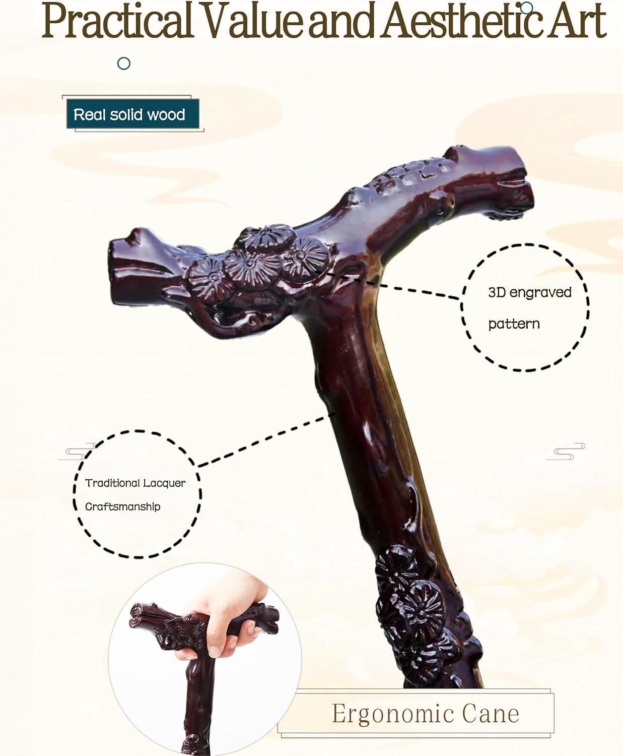 Dragon Canes for Men, Handmade Wooden Walking Canes for Men Women,Heavy Duty Up to 500 Pounds,Exquisite Natural Wood Carved Walking Ergonomic Stick