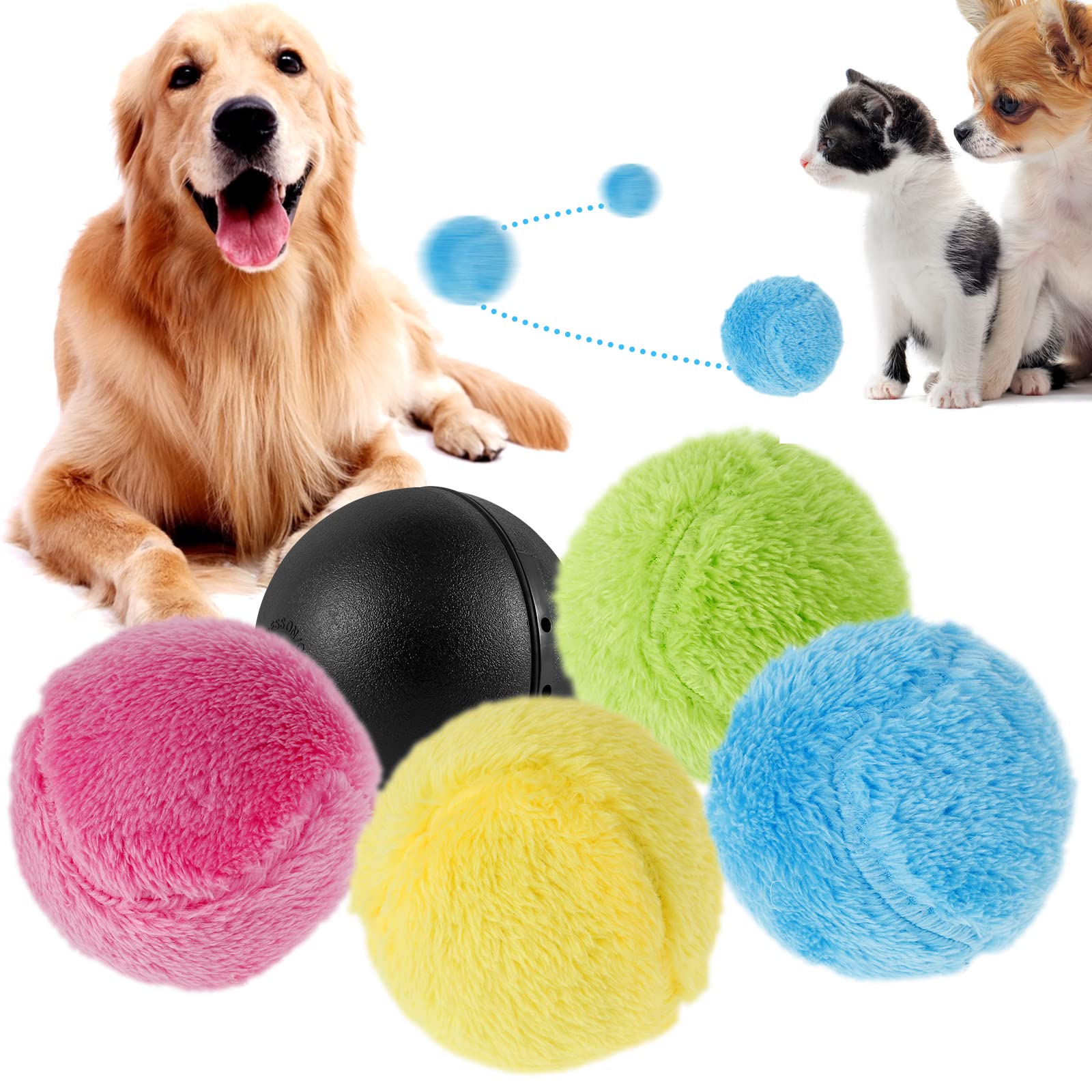 Electric Magic Roller Ball, Active Rolling Ball for Dogs,Automatic Dog Cat Funny Rolling Toys,Interactive Pet Electronic Toy with 4 Ball Cover for Sports, Pet Play, Dog Training, Throwing Machine