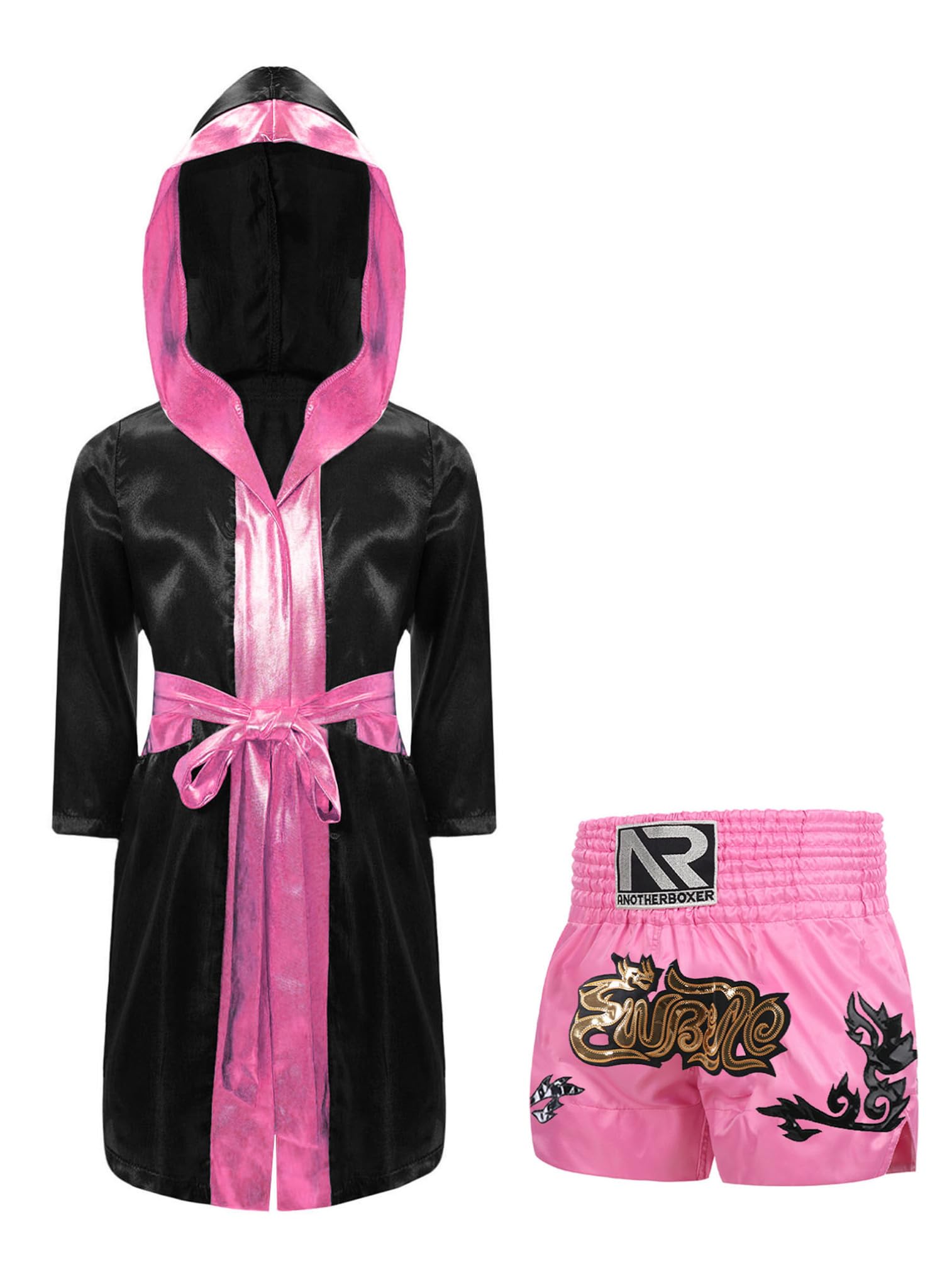 ranrann Enfant Garçon Ensemble Tenue Boxe Peignoir à Capuche et Short Boxe Muay Thai Kickboxing MMA
