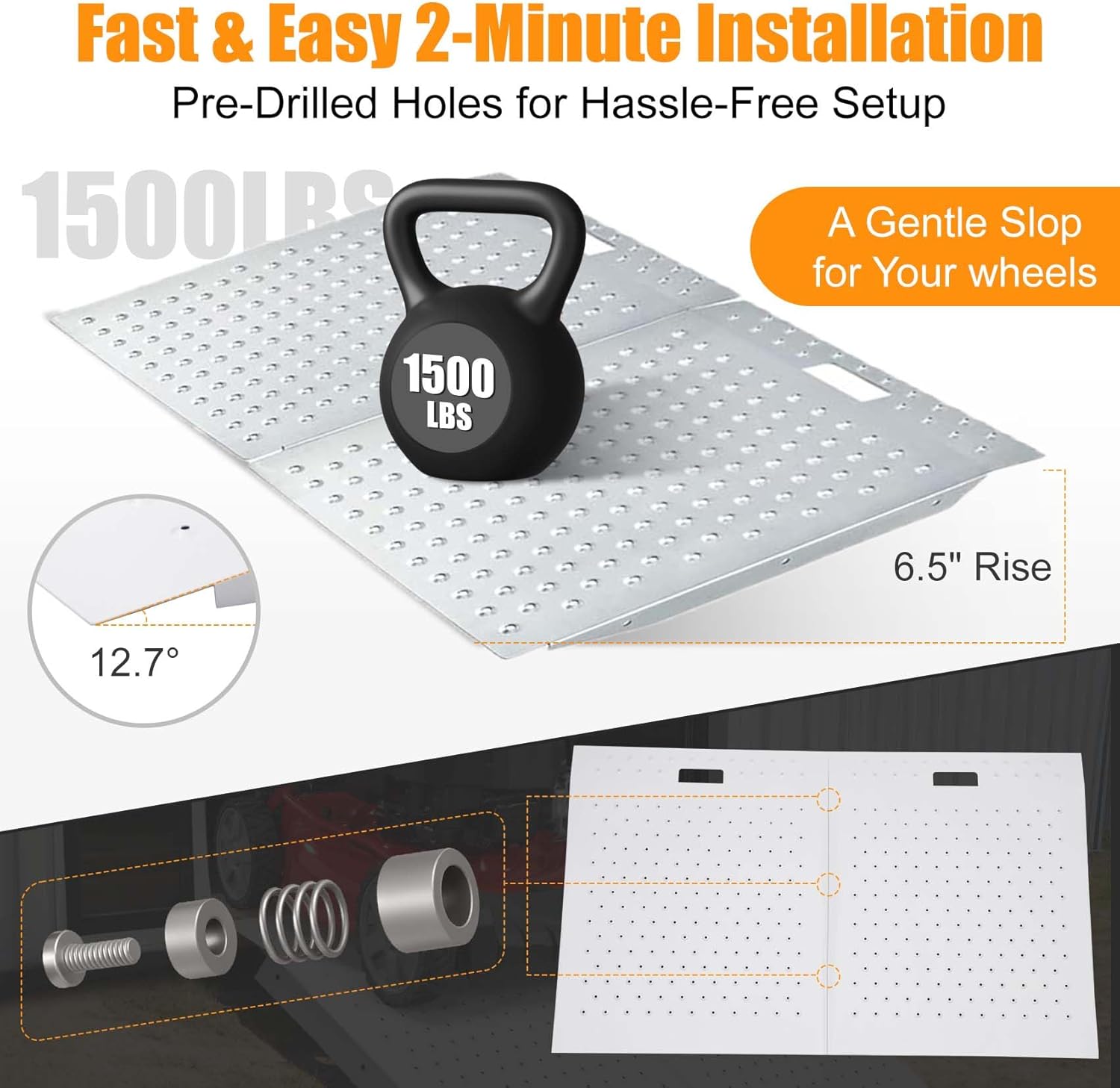 29" x 48" Shed Ramps, Heavy Duty Shed Ramp 48 inch Wide, 1500 LB Capacity Shed Ramps, Anti Slip Punch Plate Outdoor, 12.7° Slope Shed Ramp for Sheds, Garages, Barns, ATV, Lawnmower (2PC)