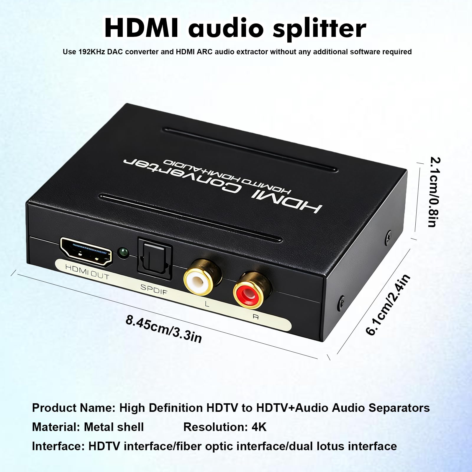 Estrattore audio HDMI, splitter audio 4K HDMI con convertitore audio analogico stereo SPDIF R/L, compatibile con PS4, Fire Stick, PC HDTV, supporta 4Kx2K 3D