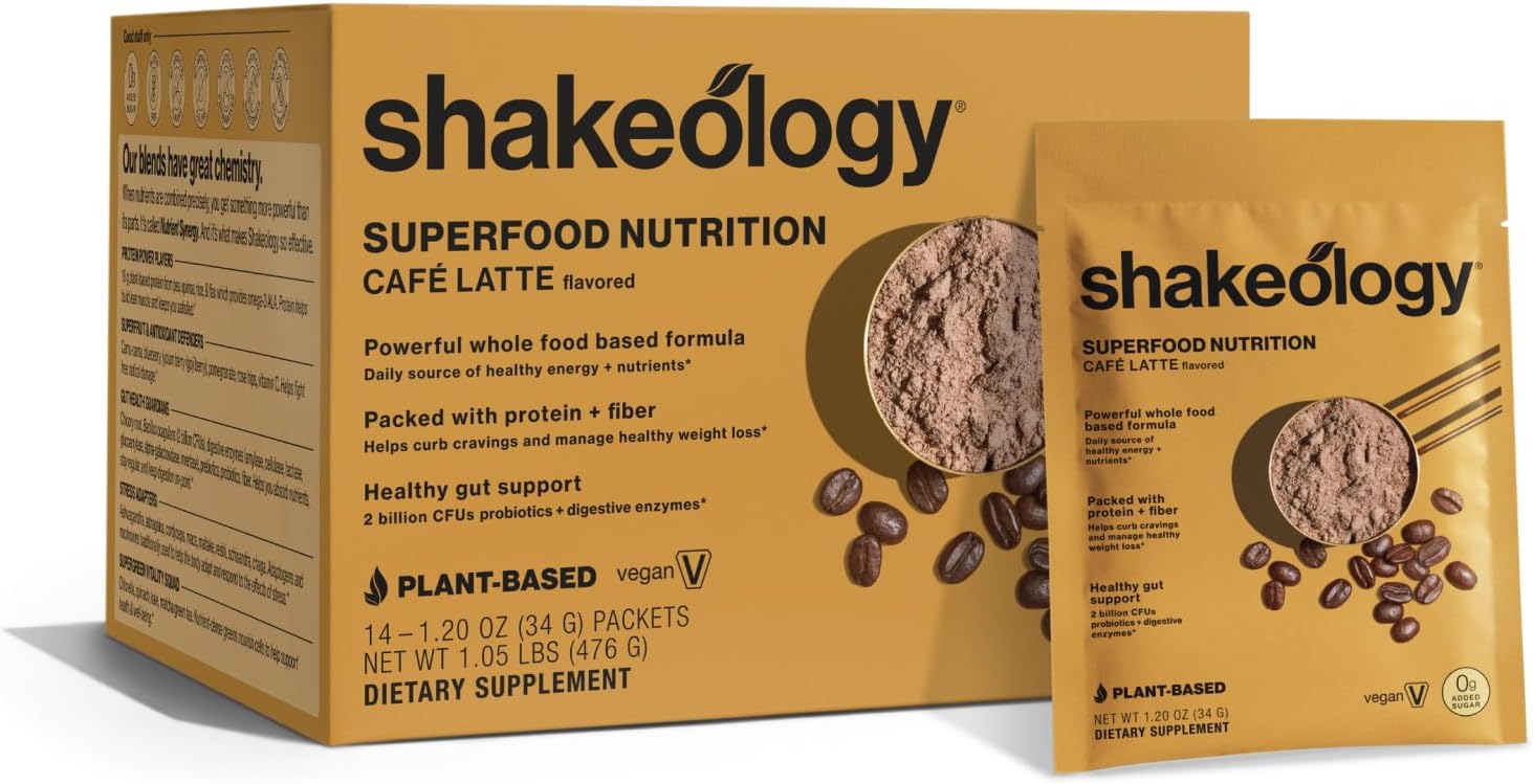 BODi Shakeology 0g Added Sugar Plant Based Protein Powder Blend, Gluten-Free Shake with Vitamins and Minerals – Helps Support Healthy Weight Loss, Lean Muscle, Gut Health, Cafe Latte- 14 Servings