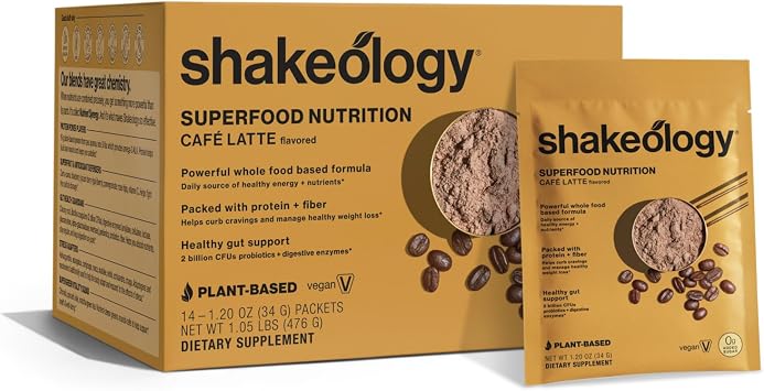 BODi Shakeology 0g Added Sugar Plant Based Protein Powder Blend, Gluten-Free Shake with Vitamins and Minerals Helps Support Healthy Weight Loss, Lean Muscle, Gut Health, Cafe Latte- 14 Servings