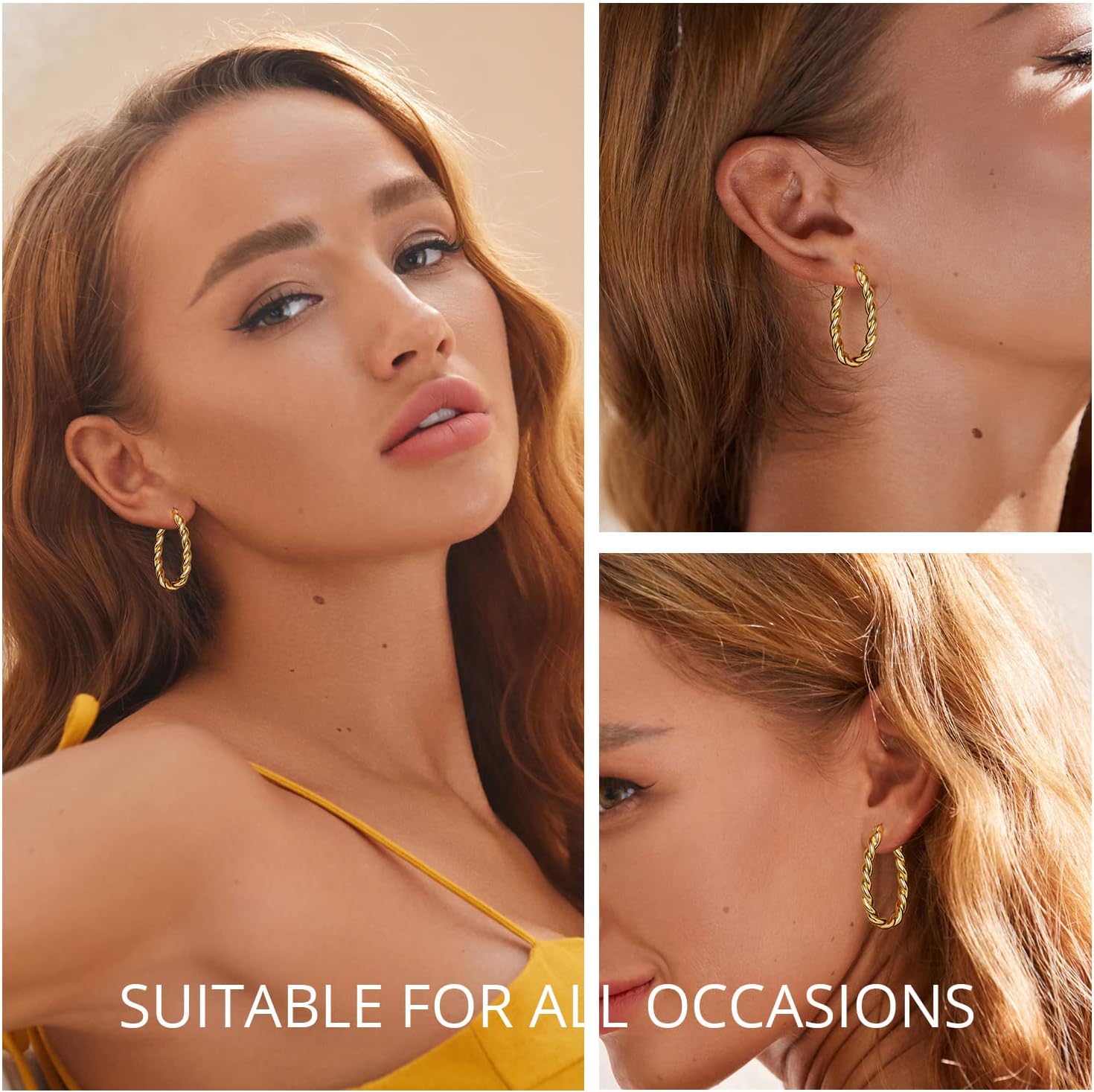 14K Gold Plated Oval Hoop Earrings for Women 925 Sterling Silver Post Twist Huggie Hoop Earrings Hypoallergenic Lightweight Hoop Earrings Jewelry Gifts - Image 2