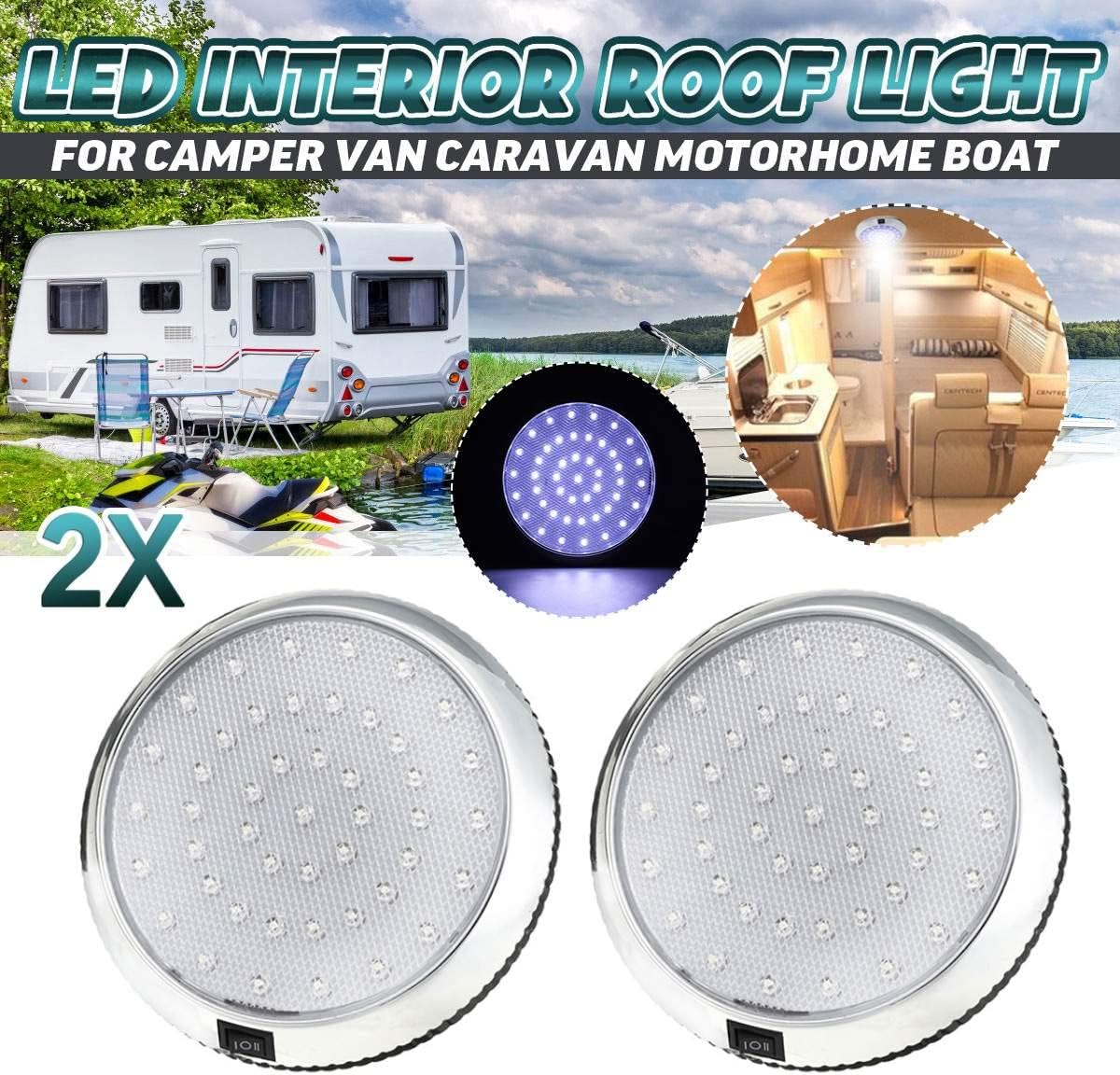 ready 12V LED Ceiling Light Fixture ON/OFF switch For Caravan/Motorhome/Trailer/Boat Surface Mount (RL*2)