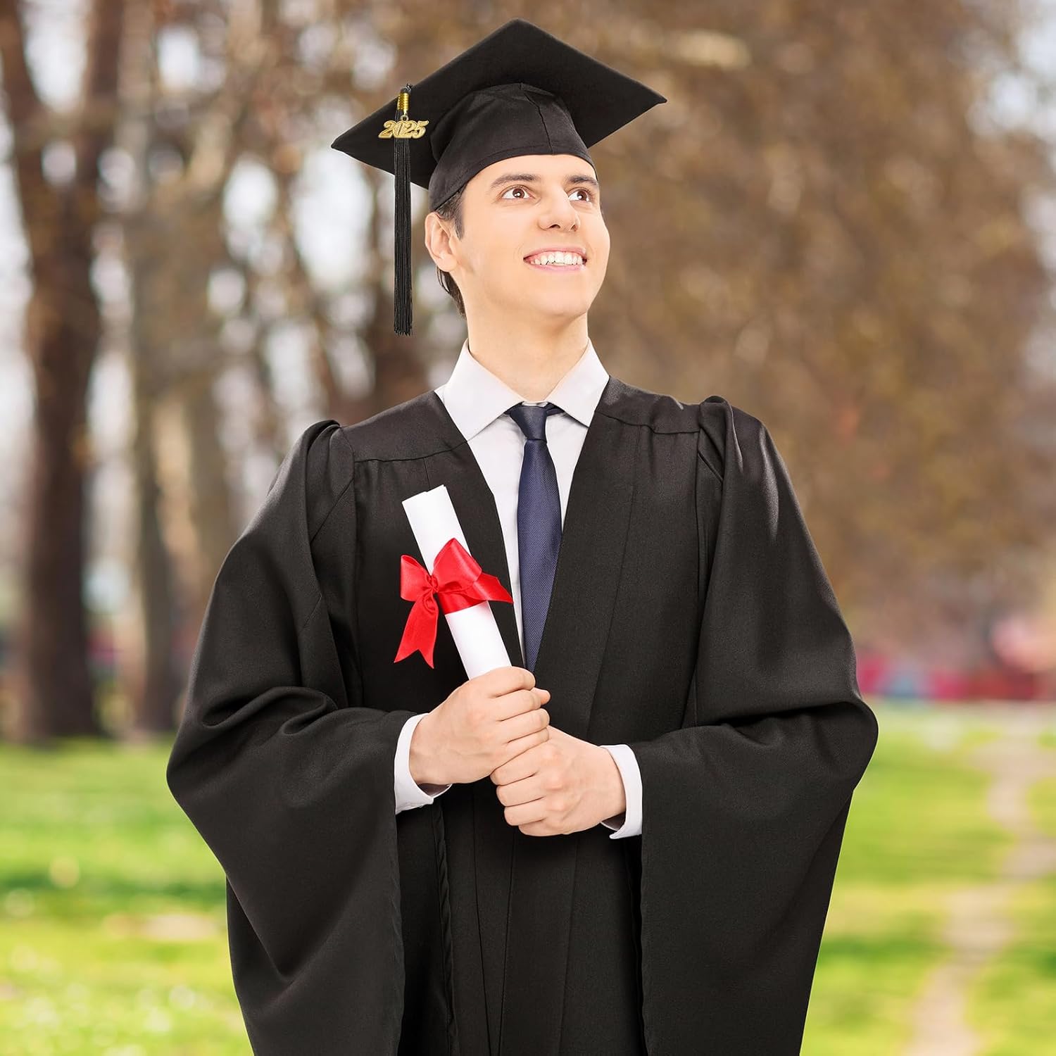 Unisex Matte Graduation Cap with Gold 2025/2026 Year Tassel Charm,Graduation Hat for Adults Bachelor Master - Image 5