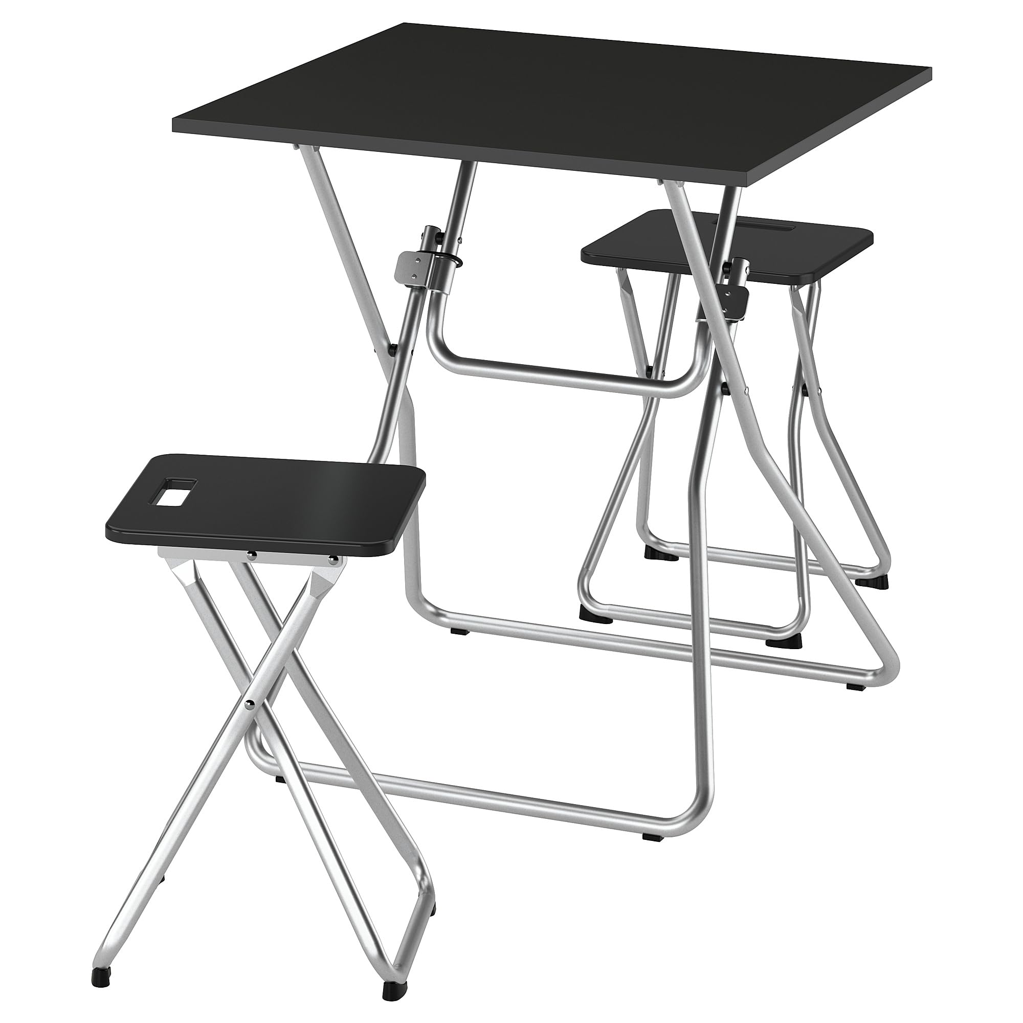 Table pliante noire GUNDE avec tabourets pour petit balcon