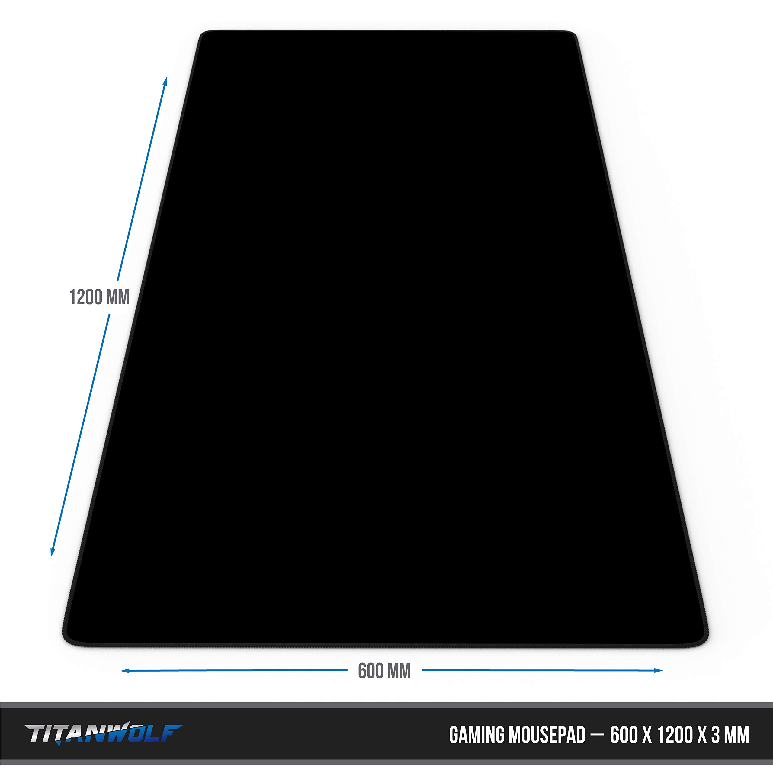 TITANWOLF - Alfombrilla de Ratón de Gran Tamaño 1200x600mm - Mouse Pad Gaming XXXL – Motivo Total Black - Precisión y Velocidad en Juegos - Antideslizante - Superficie de tejido - Para Ratón y Teclado