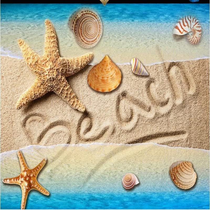HETRUE Vinyl Rolls for Craft Large Scale Murals Seaside Beach Starfish Shell 3D Floor Thickening Wear PVC Waterproof Environmental Film,200X140Cm Decal Removable Wallpaper Mural House Home Decor