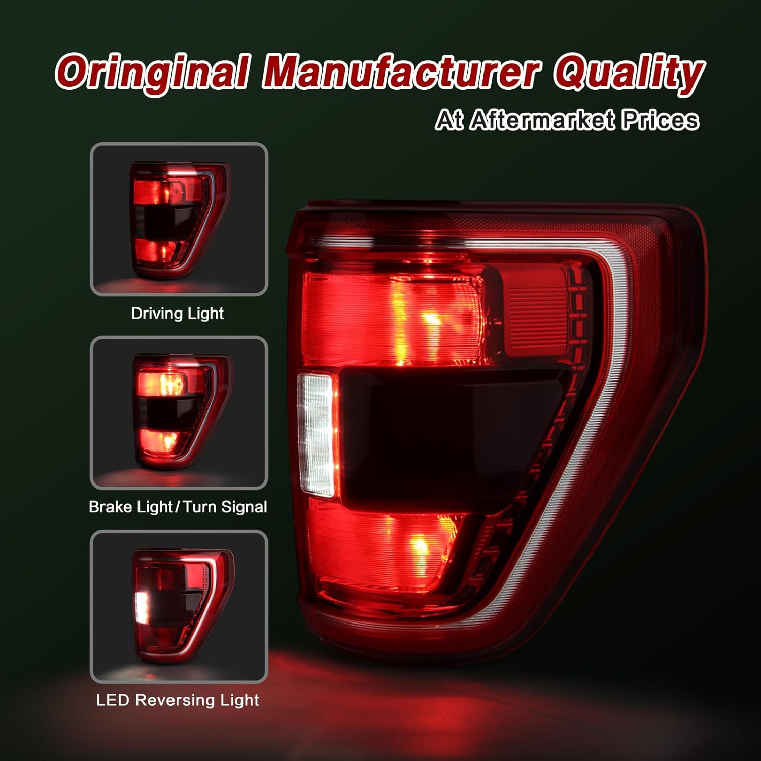 Tail Lights with Bulbs and Harnesses Compatible With 2021 2022 2023 Ford F150 XLT Tremor Halogen W/Blind Spot Rear Light (Right Passenger Side) OEM:ML3Z-13404-C