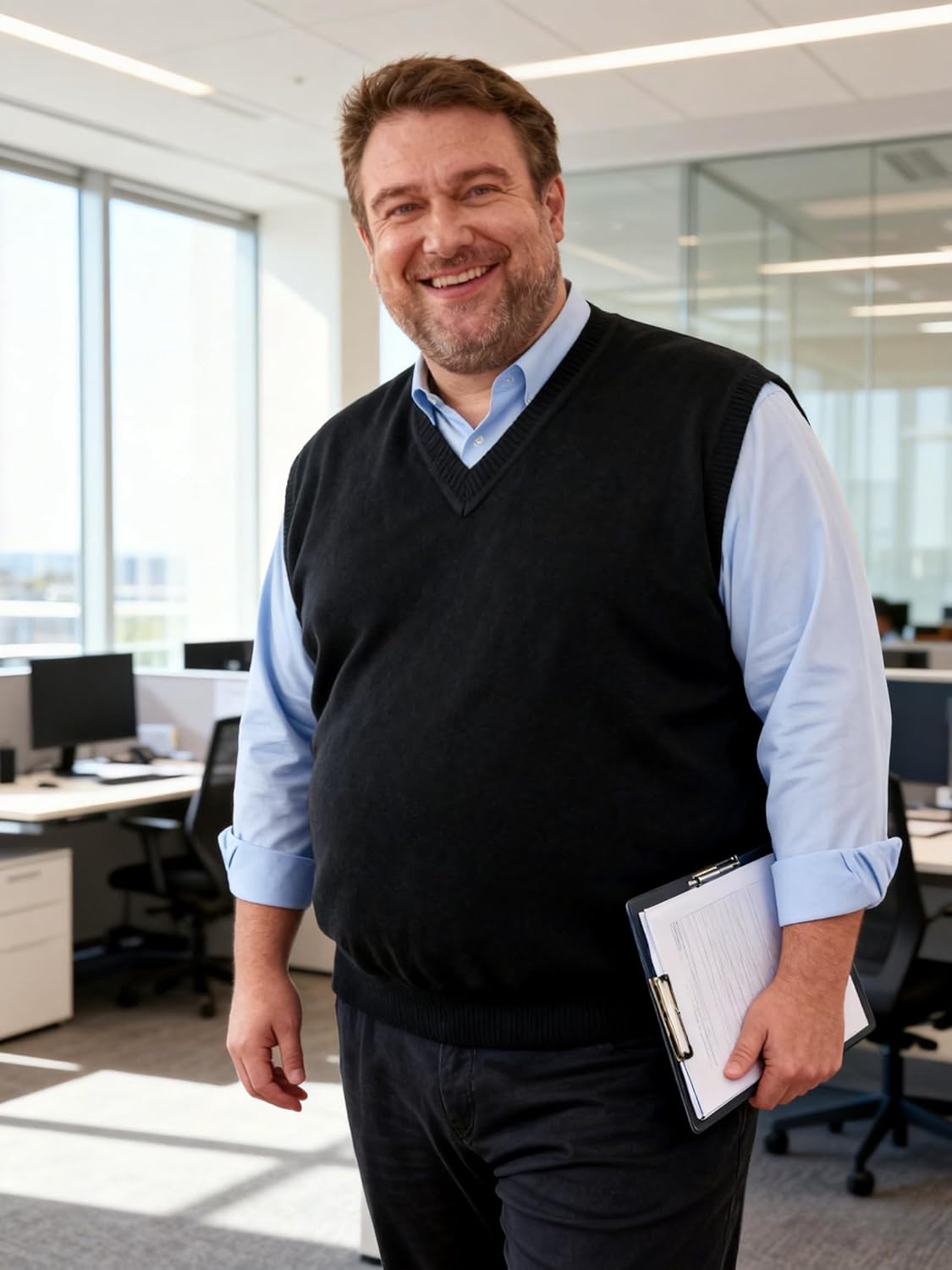 Krumba Men Oversized Sweater Vest: Plus Size Big Tall V Neck Cotton Pullover