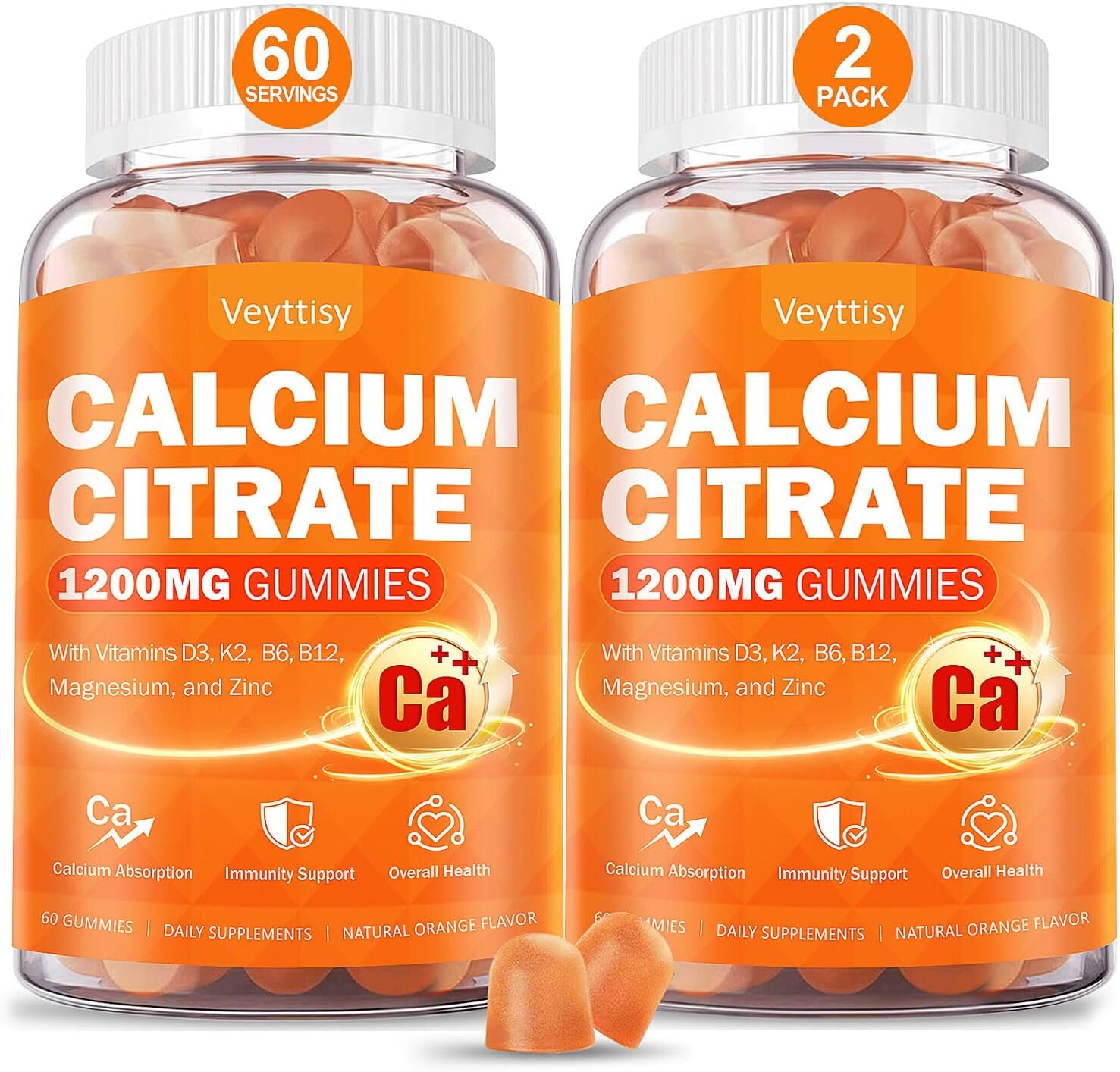 Calcium 1200 mg with Vitamin D3 Supplement for Adults - Calcium Gummies with 5000iu Vitamin D3, K2, B6, B12, Magnesium & Zinc - Calcium Supplement for Women Men - Easy to Digest, Vegan