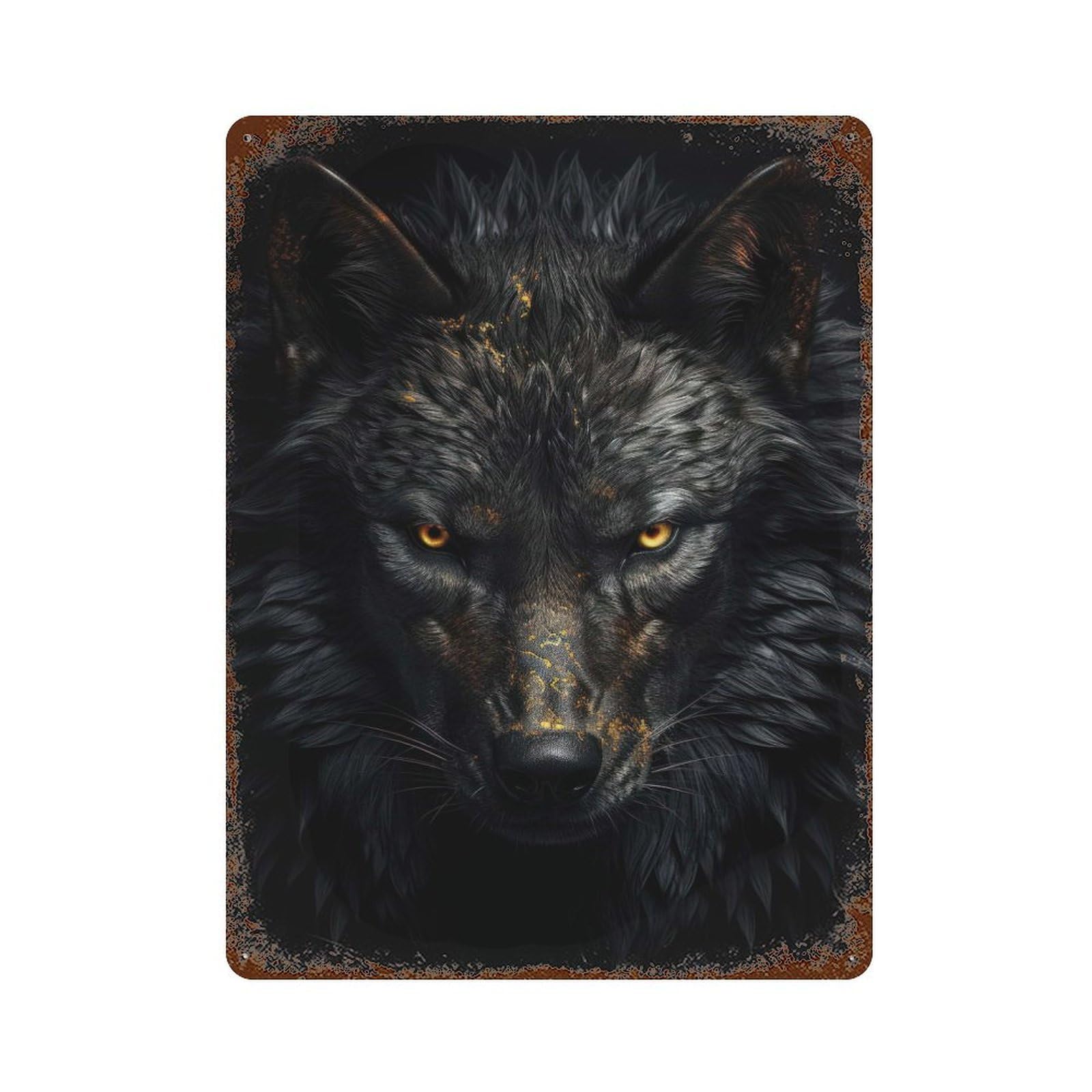 Rust Effect Black Wolf of Luxury Rusty Metal Tin Sign 15.7"x11.8", Old School Wall Decor for Cafe, Home Bar And Lounge Decor