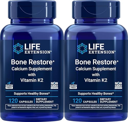 Life Extension Suplemento de calcio Bone Restore con vitamina K2, 120 cápsulas (paquete de 2)