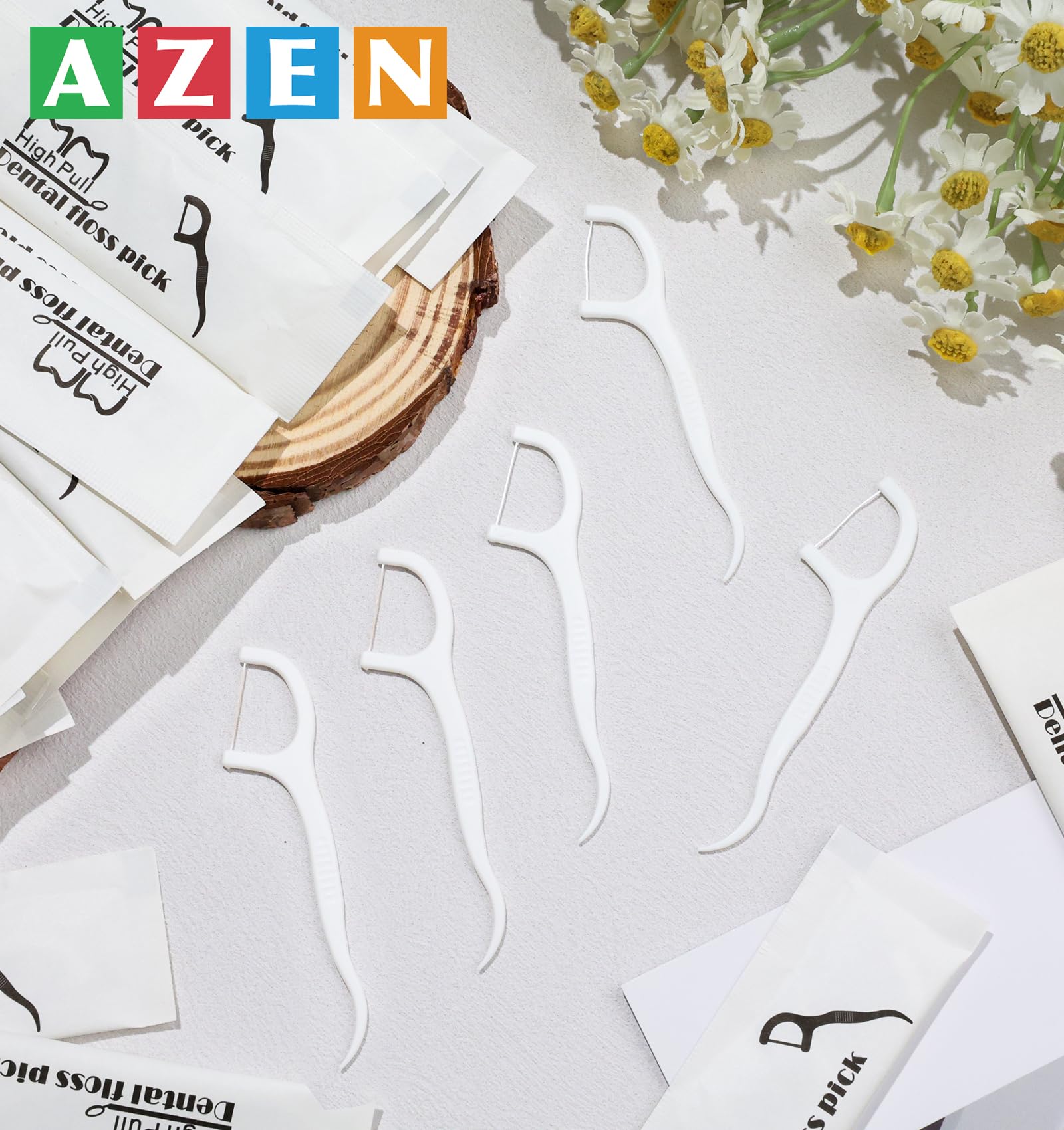 AZEN Zahnseide, einzeln verpackt, Zahnstocher, Zahnstocher für Erwachsene, ideale Reise-Zahnseide für Tiefenreinigung, 1200 Stück