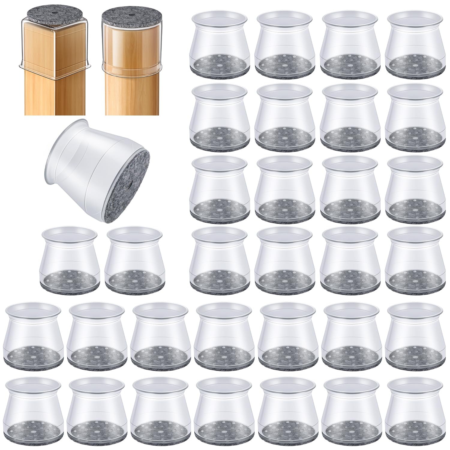 32pcs Gommini per Sedie, Tappini per Gambe Sedia Silicone(Trasparente), Rotondi Feltrini Feltrino per Sedie, per Proteggere i Pavimenti da Graffi e Rumori(Adatto per: 33-50mm)