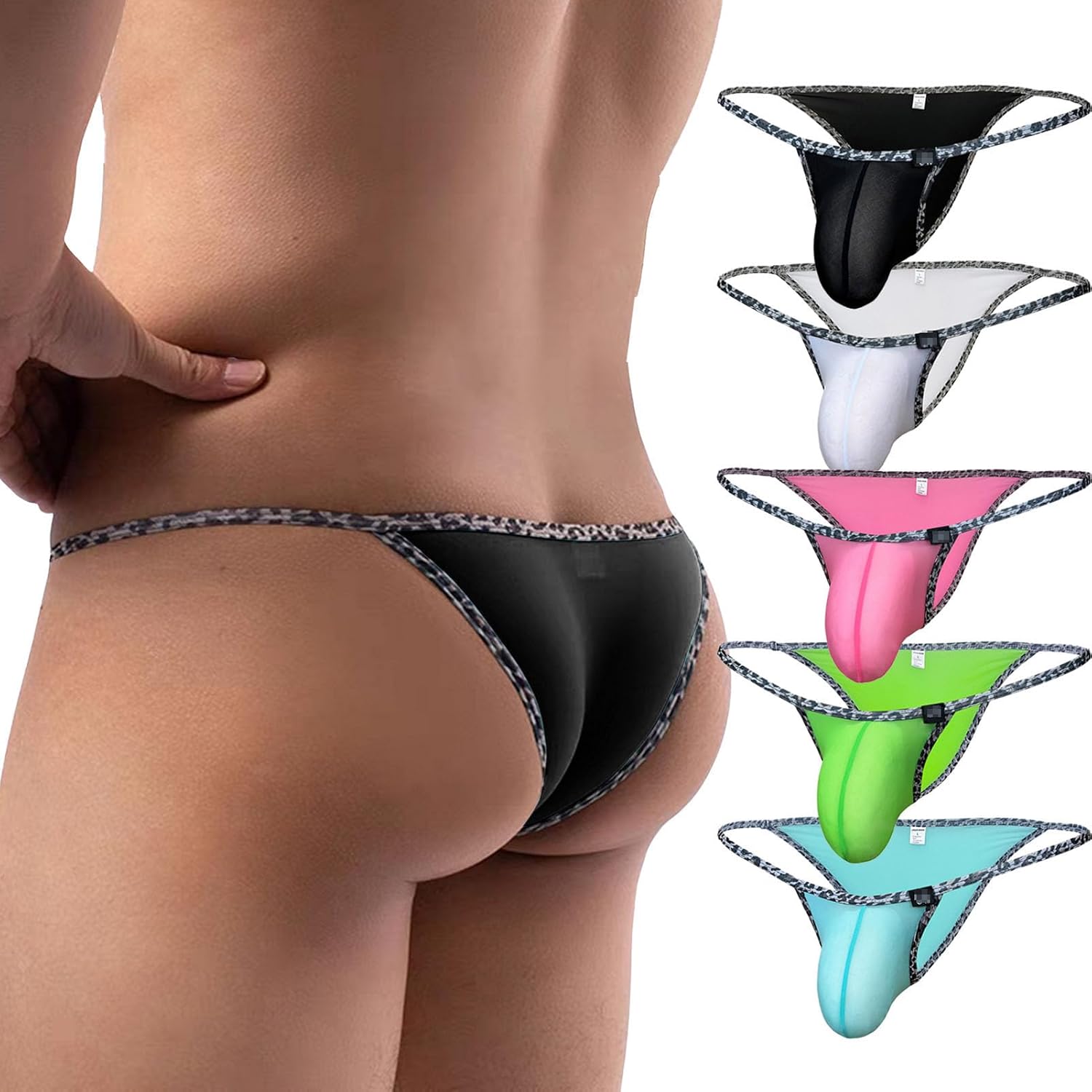 Men's Sexy Thong Briefs Leopard Pattern Print Bikini Underwear