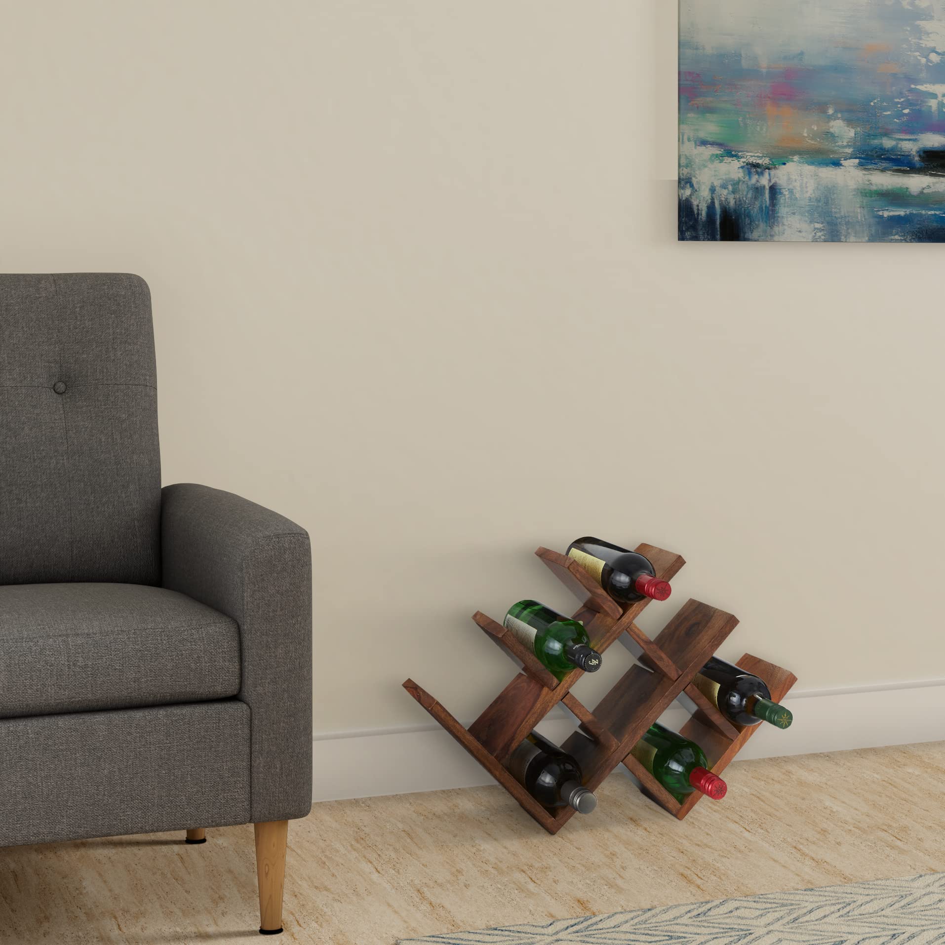 Amazon Brand - Solimo Lavut Solid Sheesham Wood Wine Rack, Natural Finish, Capacity of 8 Bottles-image-35