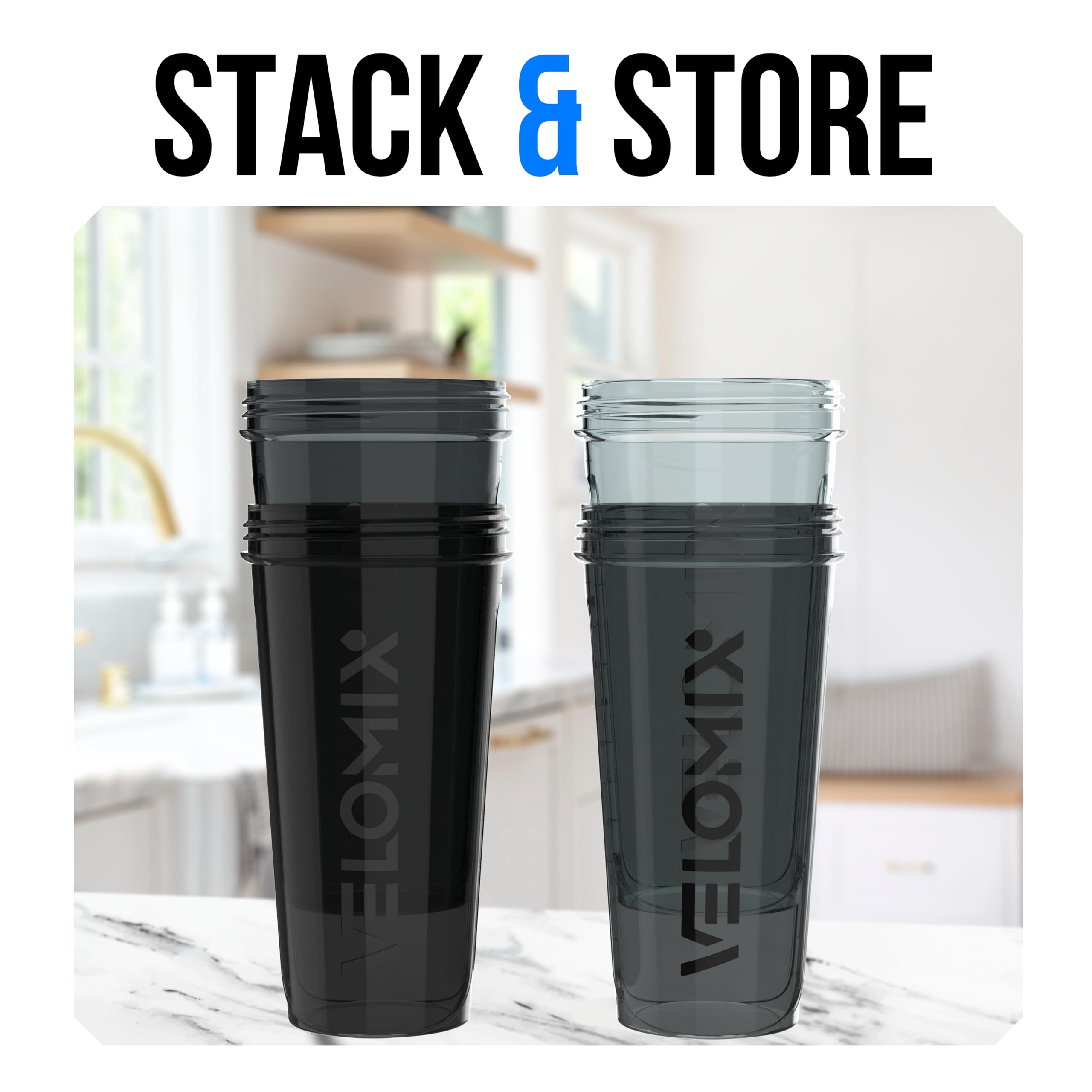 VELOMIX 4 Pack 28oz Protein Shaker Bottle for Protein Mixes, Silver Aurora — Amazon image 6